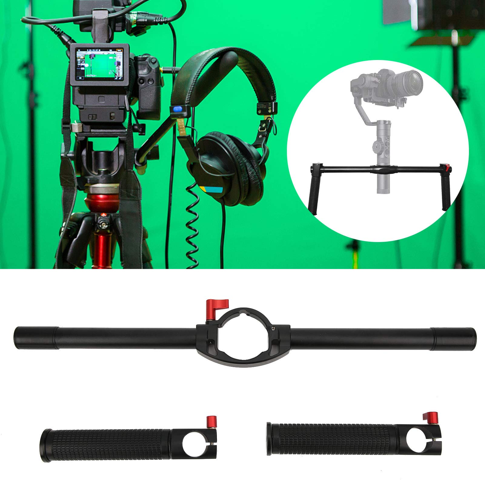 Eimsoah Dual Handgrip Stabilizer For Zhiyun Crane 2S, Aluminum Alloy Lightweight Handle, With Cold Shoe For Mounting Monitors