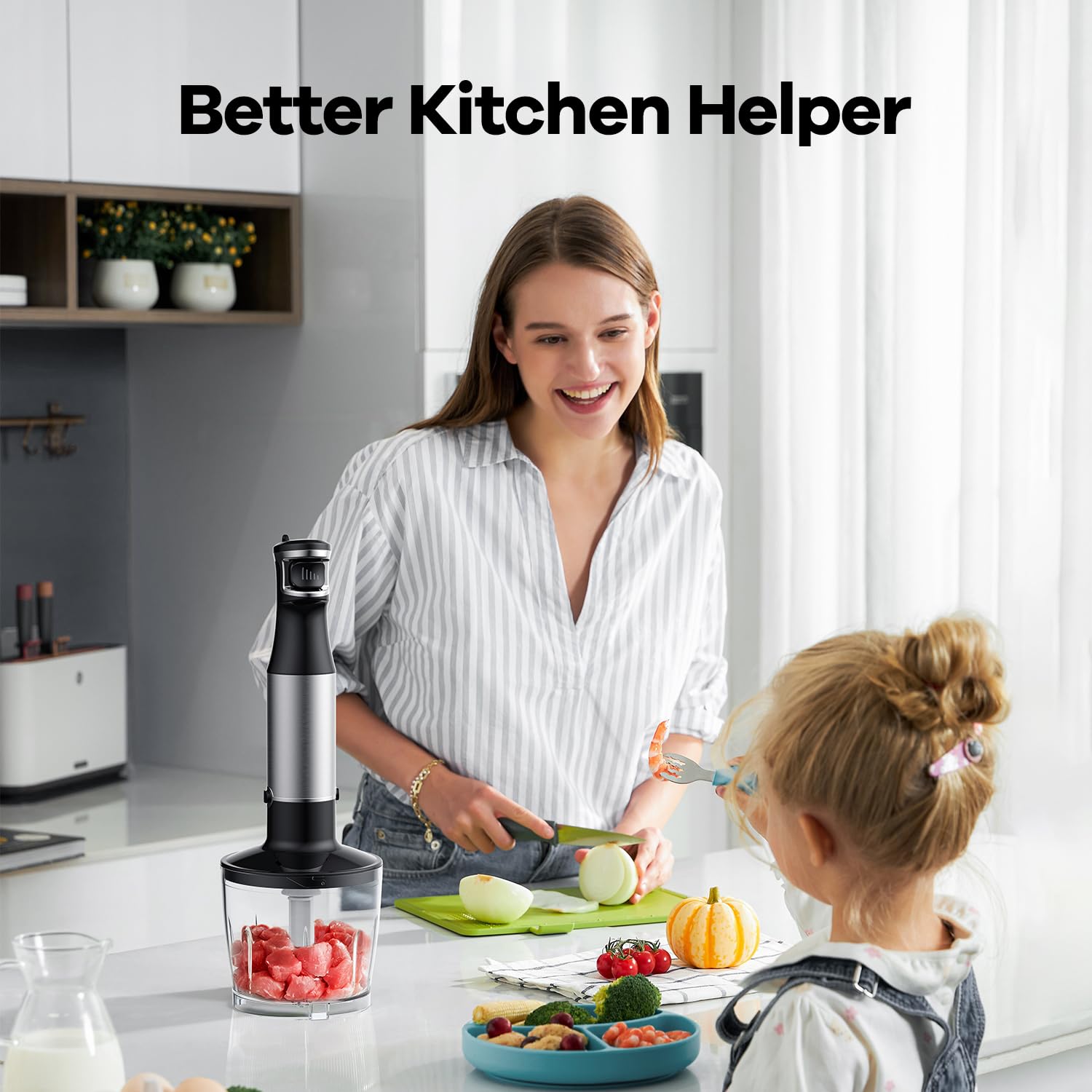 Turelar Immersion Hand Blender 5 In 1: 800W Electric Blender Handheld Stick Mixer With Trigger Control Grip, Emulsion Blenders For Kitchen Soup, Mayo, Smoothie And Baby Food, With Chopper, Whisk And Frother