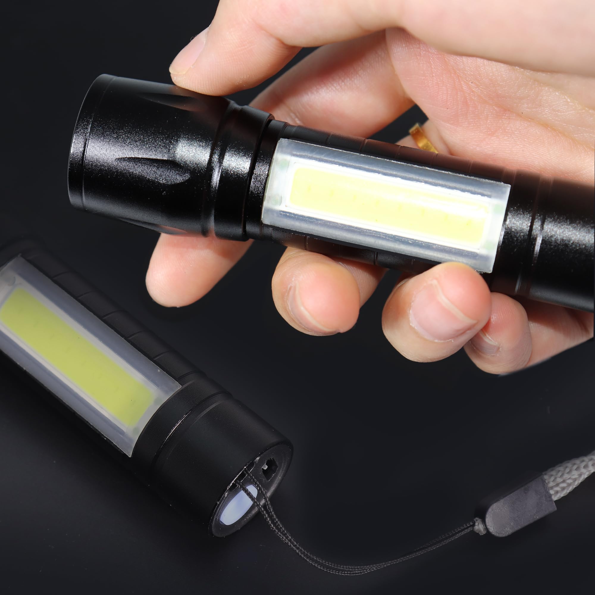Miyake 4-Pk Led Flashlight Rechargeable Usb Torch, Pocket Mini Flash Light With Cob Side Searchlight, High Lumens Zoomable Camping Lantern Combo Small Flash Light For Edc Emergency Camping