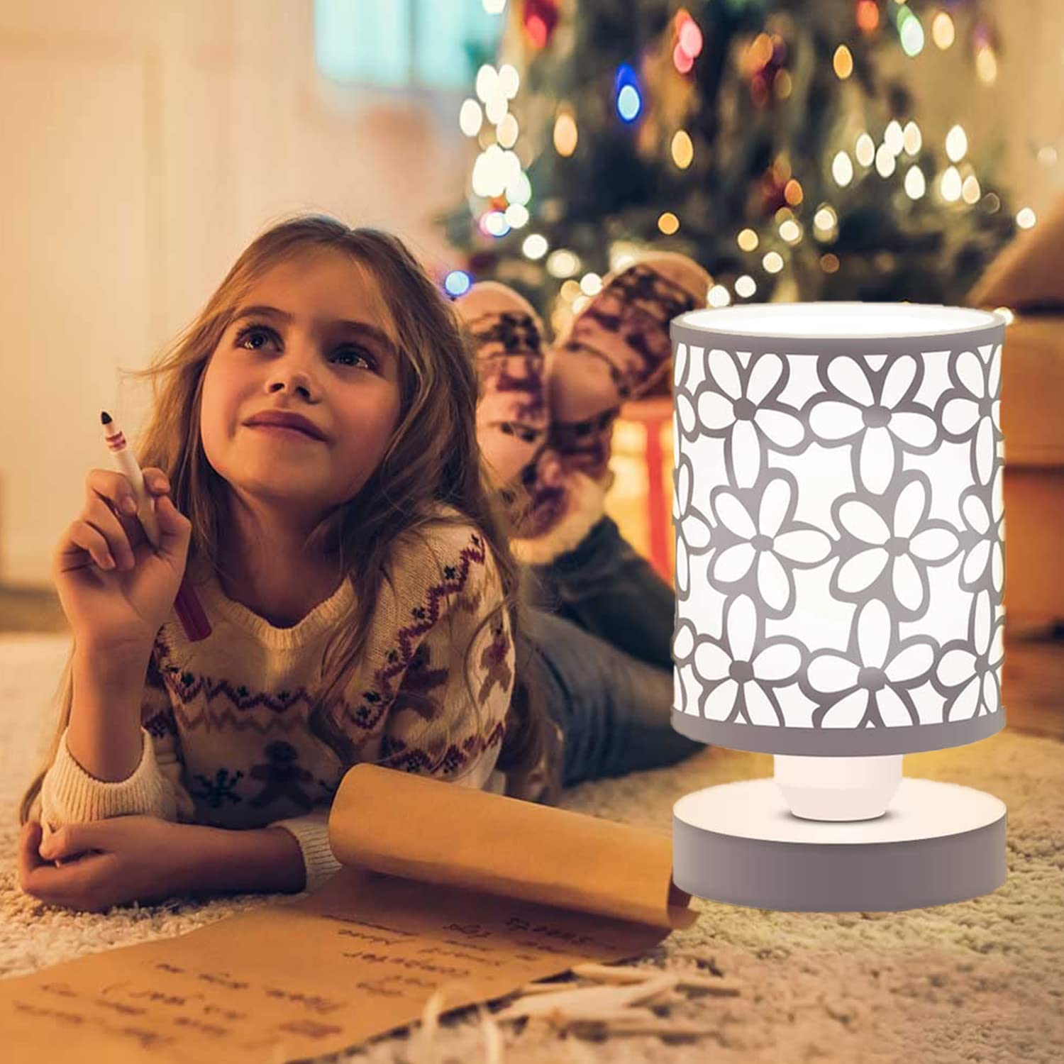 Bubyvv Bedside Table Lamp, Table Lamp, Bedside Nightstand Lamp,Small Table Lamp With Metal Shade, Dresser, Living Room, Kids Room, College Dorm, Coffee Table (3Colors Bulb Included) (White)