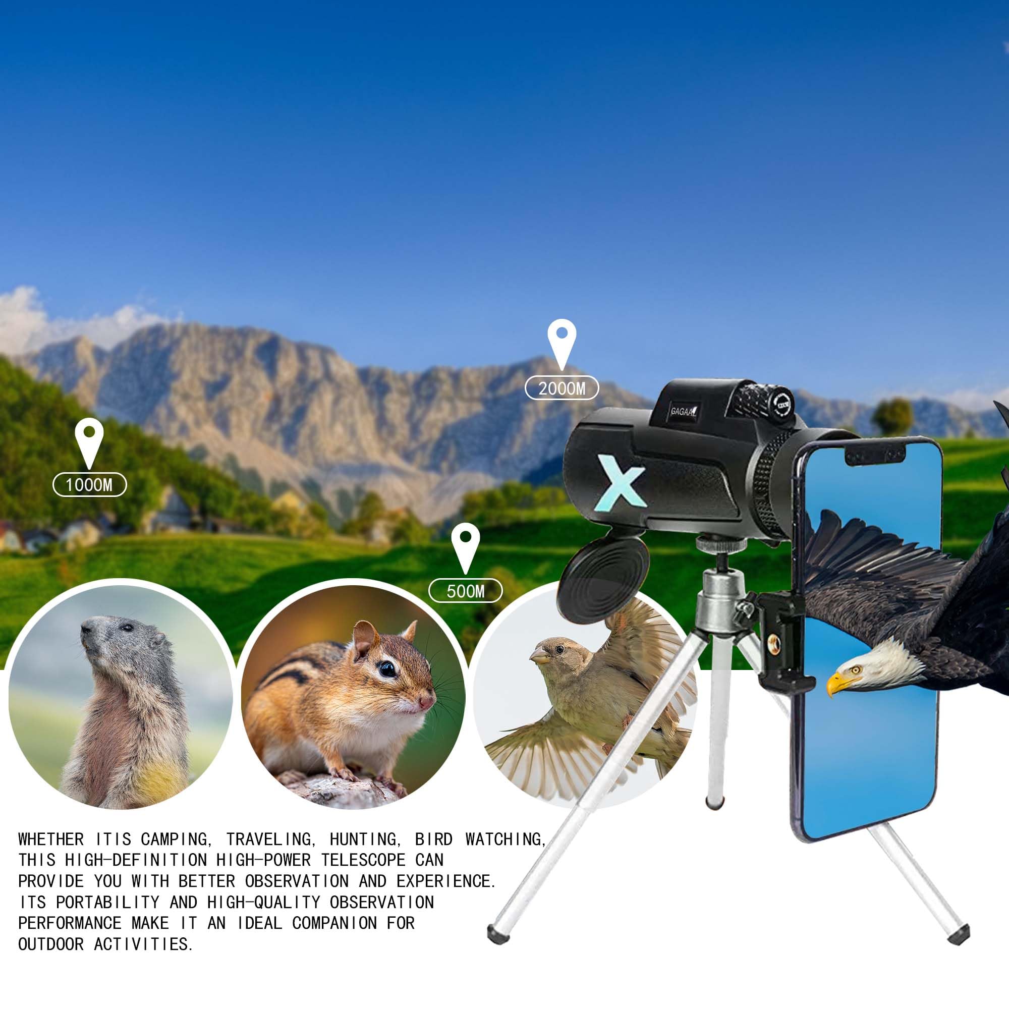 Gagaal 12X50 Monocular Telescope -  Small Monocular Telescope High Power, For Smartphone Holder & Tripod, Suitable For Bird Watching Hunting Hiking Camping