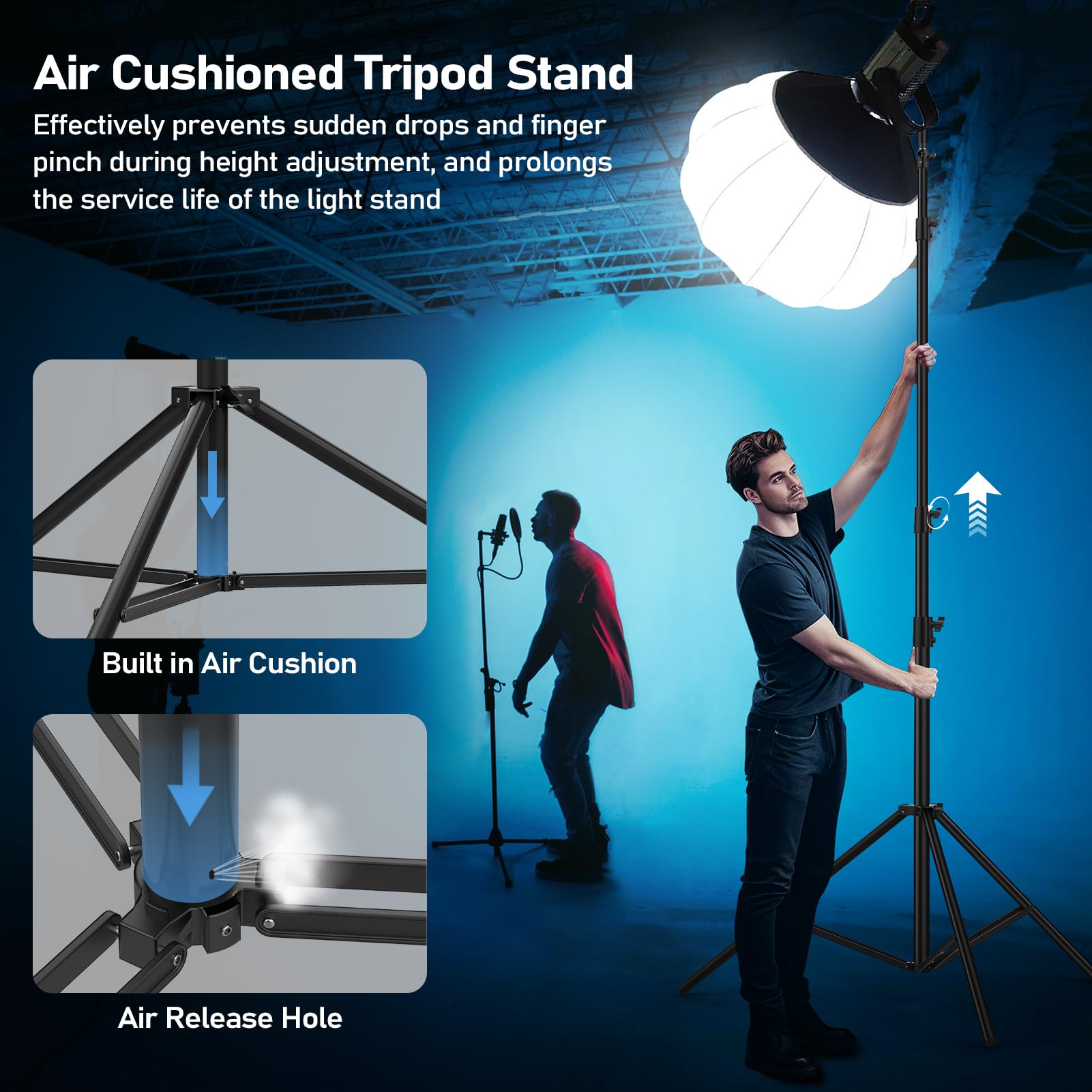 Sdfghj 13.1' Heavy Duty Light Stand Photography, 157.2In/4M Adjustable Metal Professional Sky High Tripod With Air Cushioned With 1/4"& 3/8" Screw Adapter Compatible With Most Dslr Cameras