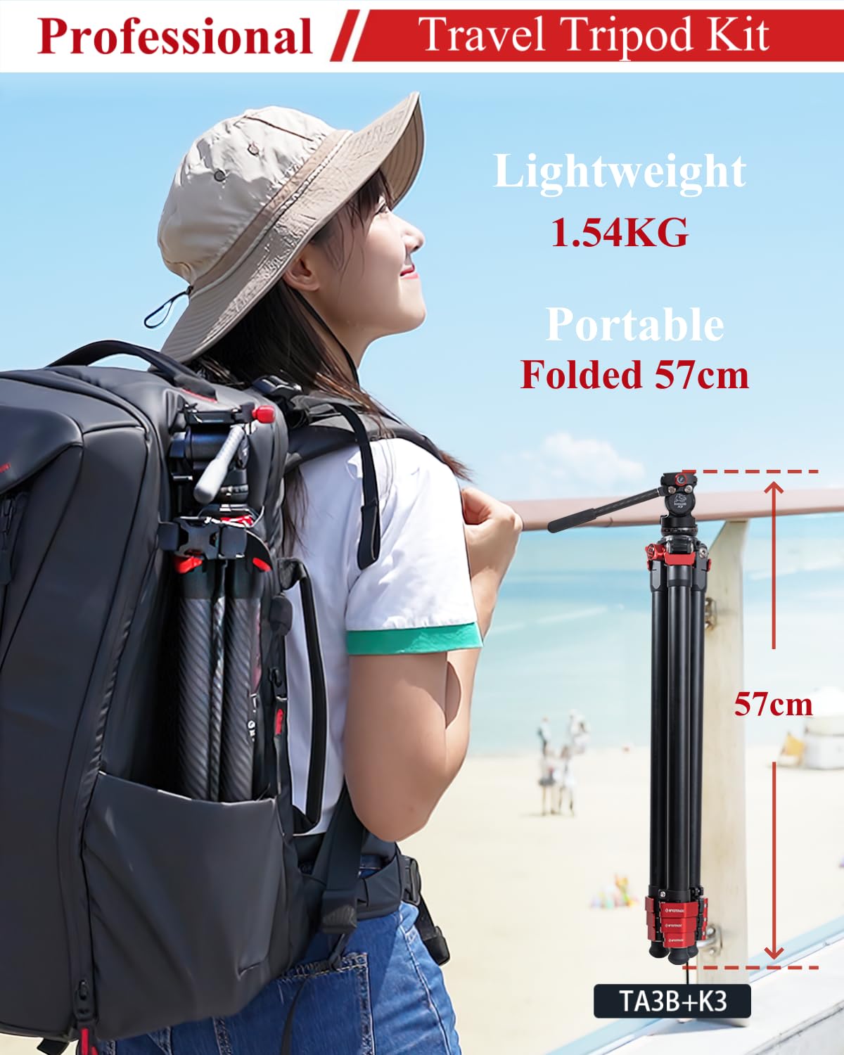 Ifootage Travel Tripod Ta3B With K3 Fluid Head, Professional Travel Video Tripod Kit For Canon Nikon Sony Olympus Panasonic Dslr Camera