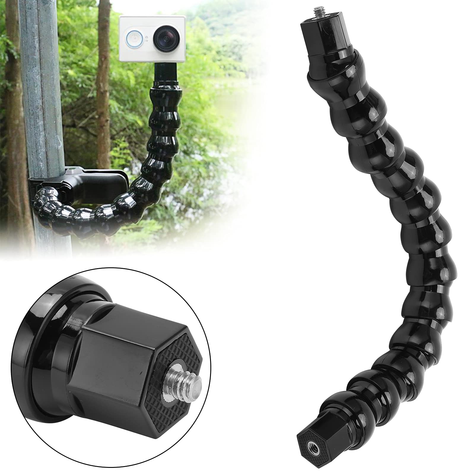 Estink Flexible Arm Mount Monopod, Black Abs Flexible Monopod Jaws Camera Mount 1/4In Screw Holes To 1/4In Screw 12 Section For Surfing Riding Rock Climbing Video Recording