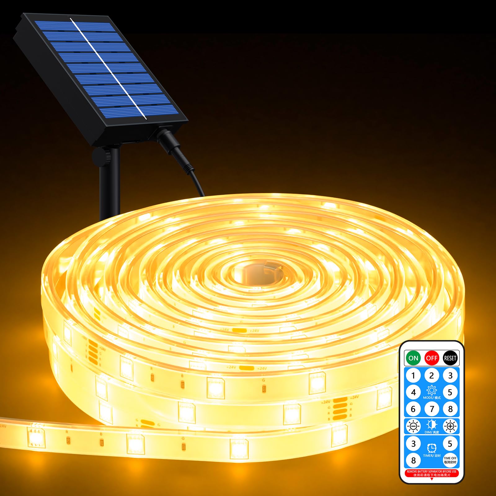 Meewata 40Ft Solar Led Strip Lights Outdoor, 8 Mode With Remote Timer And Auto On/Off, Self-Adhesive Waterproof, Great For Yard, Garden, Stair And Sidewalk Decor, Warm White