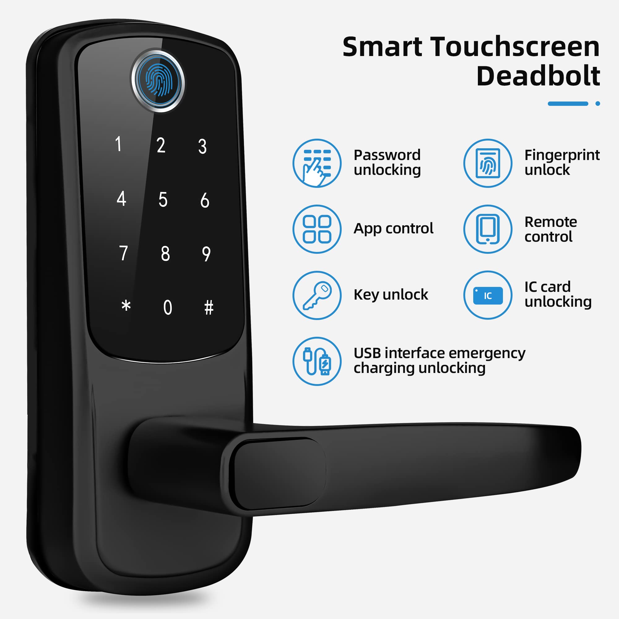 Lorvibo Smart Keyless Entry Door Lock, Fingerprint & Password, Black, 8,000 Unlocks