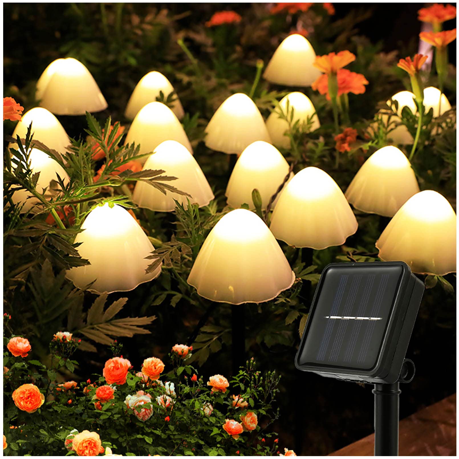 Yoyojames Solar Outdoor Decorative Mini-Mushroom Lights - Set Of Warm White 8 Modes,Solar String Lights For Garden, Backyard, Lawn, Party, Christmas (White)