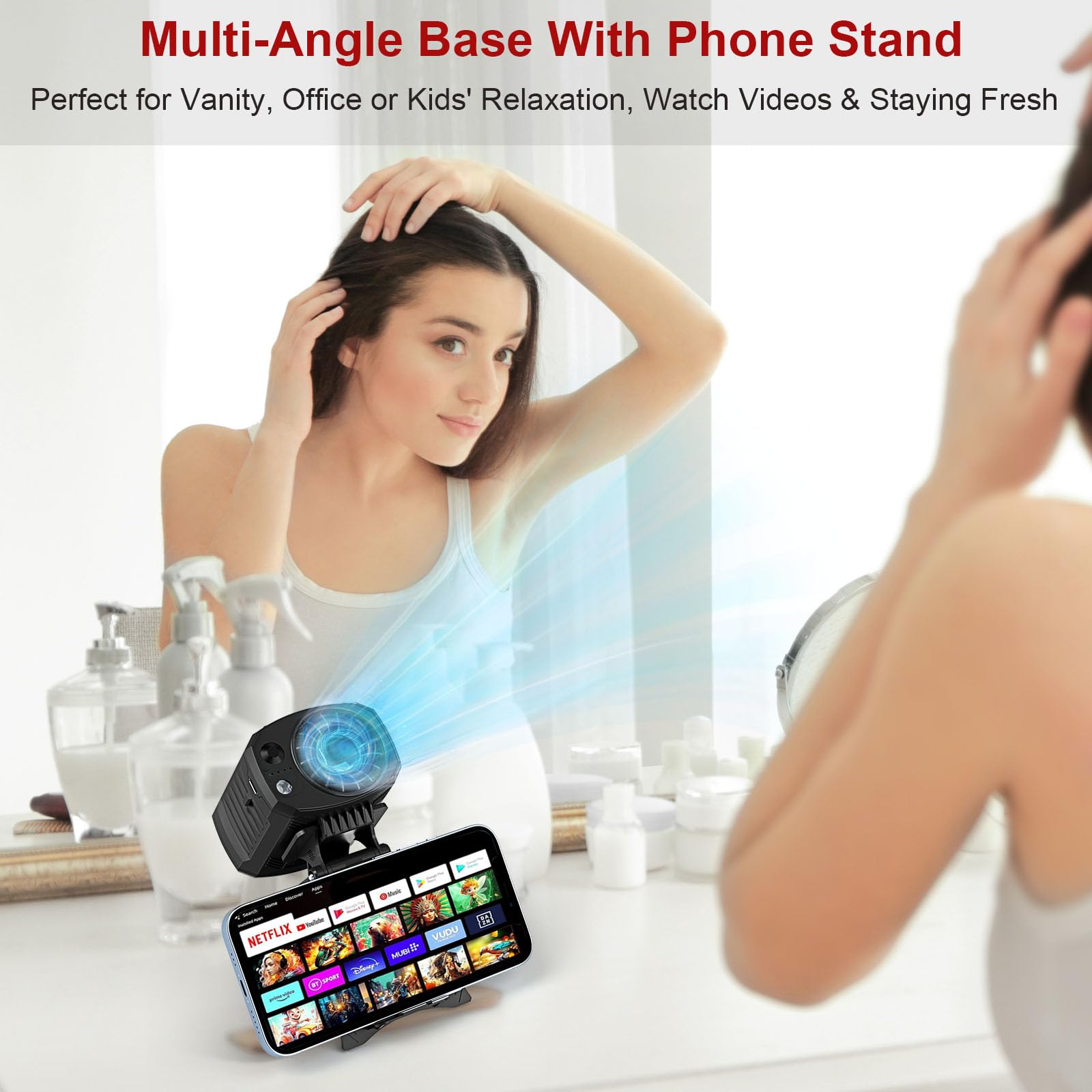 Portable 4-In-1 Waist/Neck/Desk Fan With Phone Stand & Led Light 7000Rpm Ultra-Fast Cooling, 4-Speed