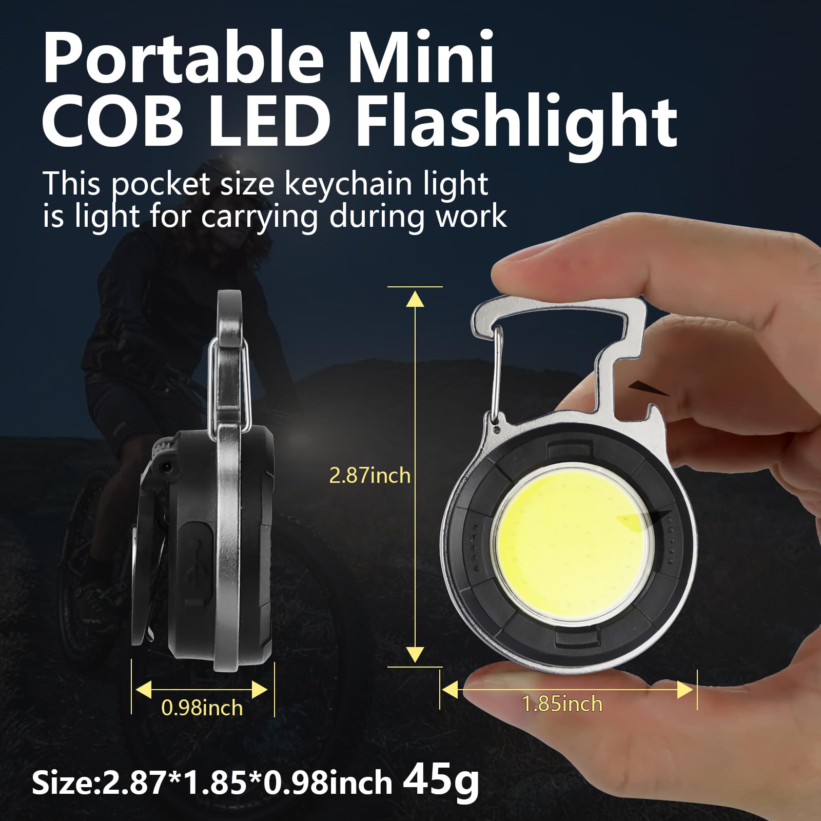 Sefone Keychain Flashlight 2 Pack, 1000 Lumens Edc Flashlight Cob Work Light, Bottle Opener Keychain Mini Pocket Flashlight With Magnet Bracket Folding For Biking Fishing Running