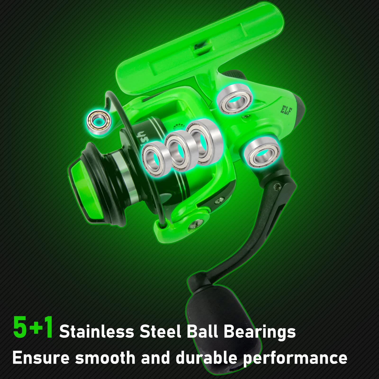Dr.Fish Elf Ice Fishing Reel Crappie Fishing Reel Spinning Reel Size 800 Ultralight 5Oz Powerful 12Lb Max Drag 5+1 Stainless Steel Bearings Trout Pike Crappie Winter/Freshwater Fishing