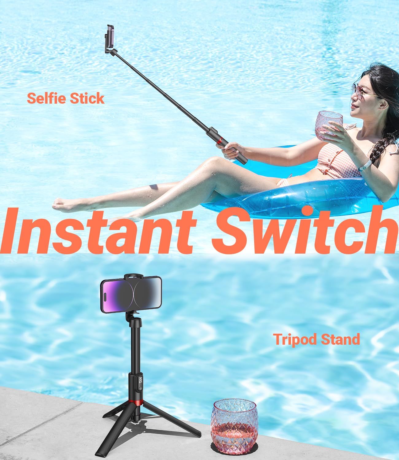 Kraftgeek Tripod For Iphone, 51" Phone Tripod Stand For Iphone And Android, Portable Cell Phone Selfie Stick With Remote For Video Recording, Vlogging And Content Creation, Black & Red