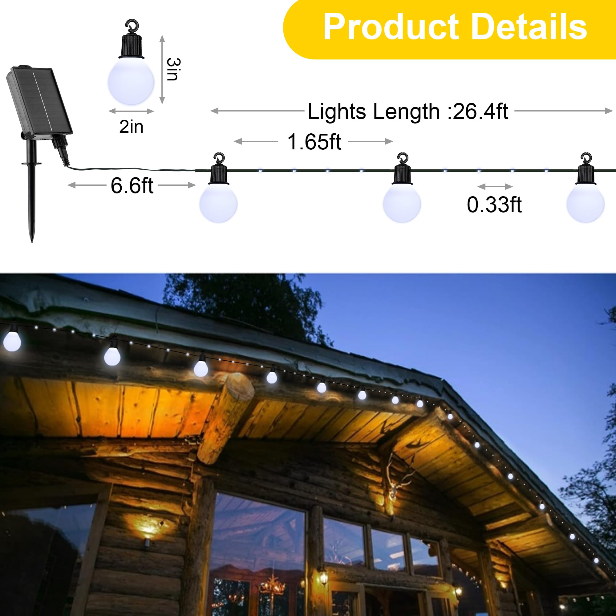 Merrimax M Solar String Lights Outdoor, 26Ft Waterproof Solar Lights With Remote, 16 G50 Bulbs Solar Powered Light With Timer 8 Modes For Outdoor Indoor Garden Patio Balcony Holiday (White)