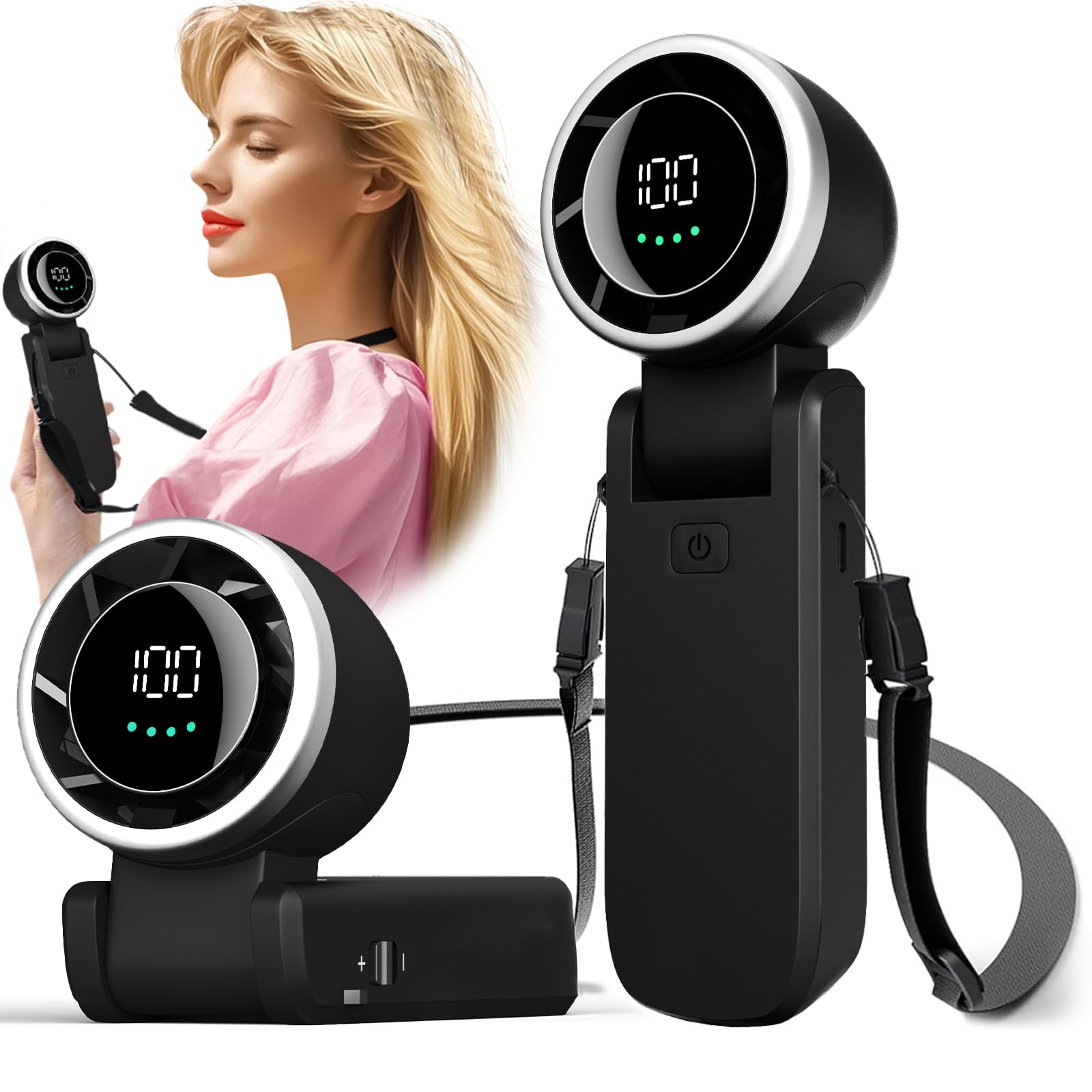 Portable Handheld Turbo Fan, 100 Gear Wind, 3-In-1 Handheld Mini Fan Foldable W' Air Turbo Tech Cool - Koospark
