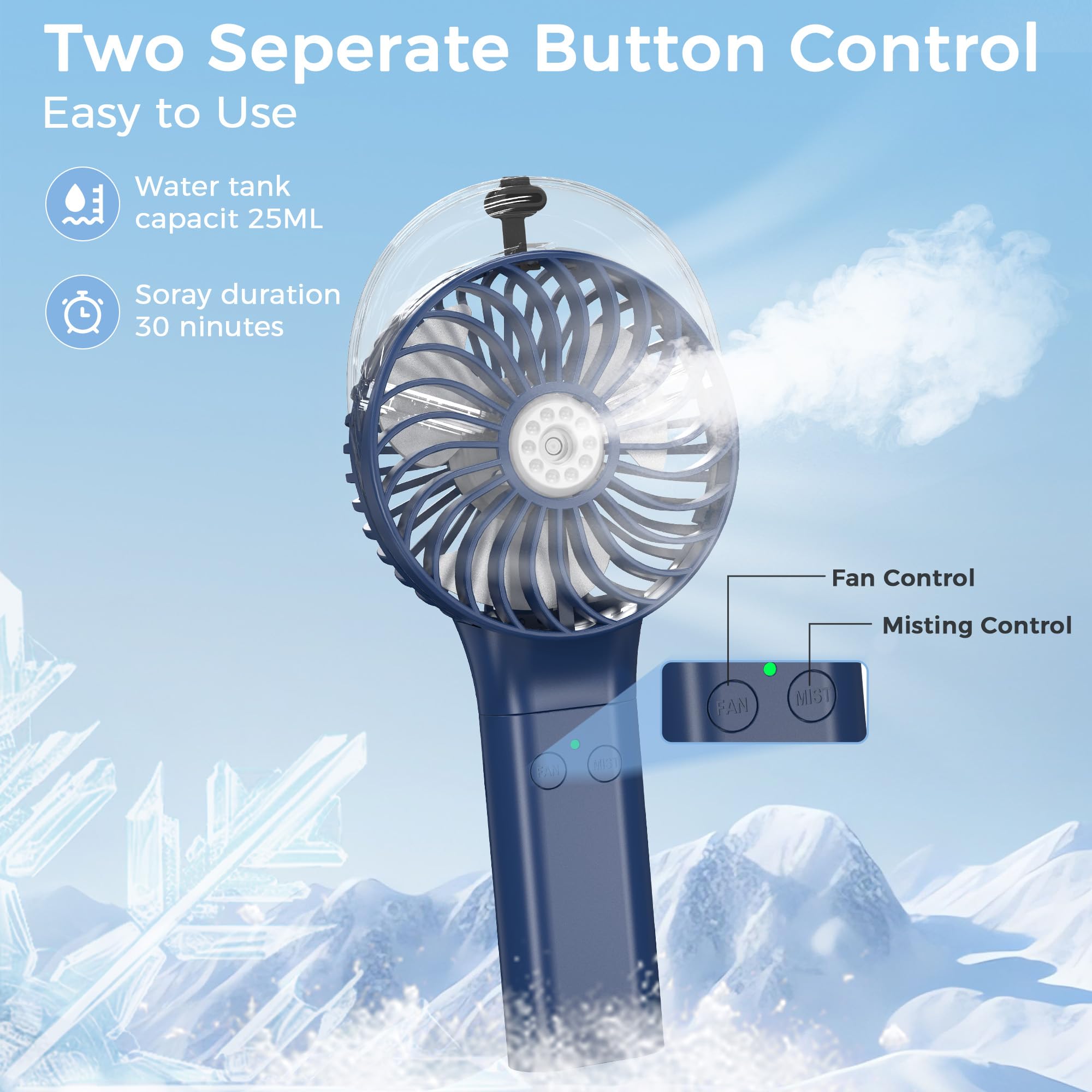Comlife Portable Handheld Misting Fan, 3000Mah Rechargeable - Up To 10H Cooling & 1H Misting