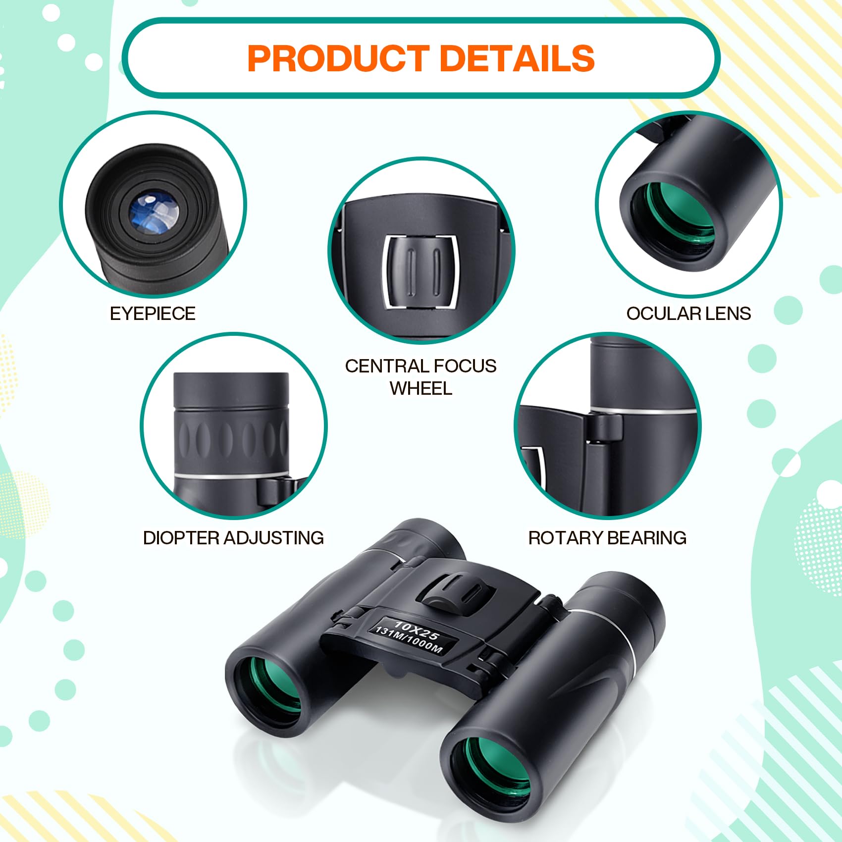 Midoo 2 Pack 10X25 Binoculars For Adults And Kids - Compact, Clear Low Light Vision For Bird Watching, Travel, Hunting, Cruise Ship Essentials - Lightweight And Waterproof