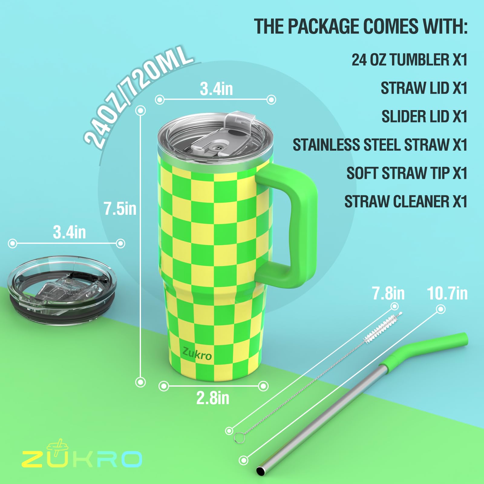 Zukro 24 Oz Tumbler With Handle And Straw, Triple-Wall Vacuum Insulated Coffee Travel Mug