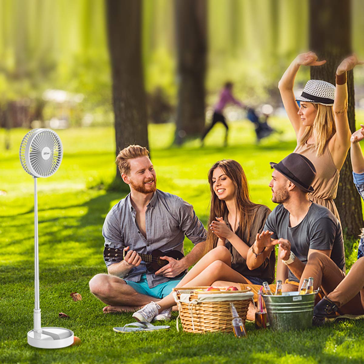 Aicase folding portable fan with USB charging, 7200mAh battery, and adjustable height for versatile cooling