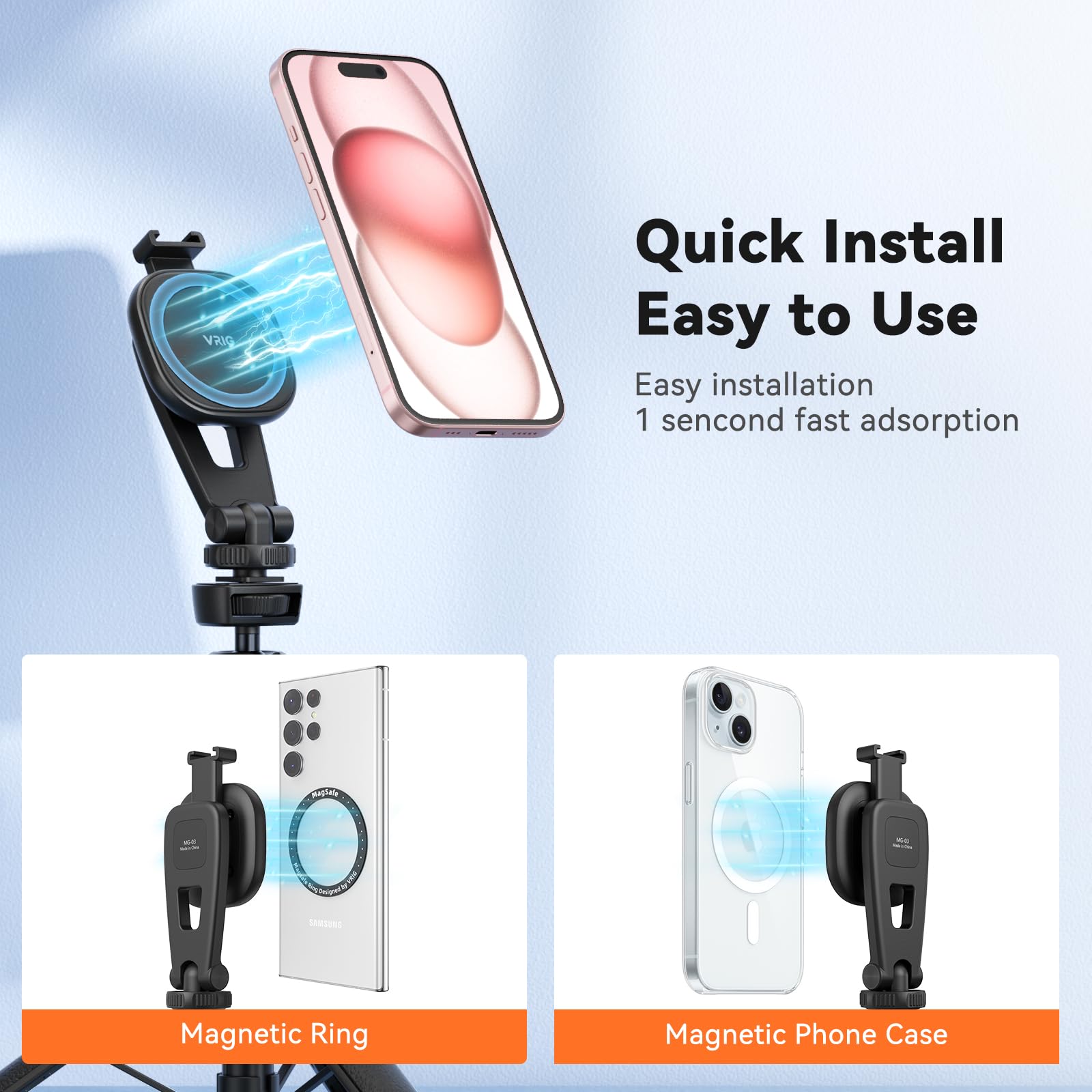 Vrig Express 21.6" Magnetic Selfie Stick Tripod With Wireless Remote, Extendable Phone Stand Tripod For Magsafe For Iphone 15 14 13 12 Pro Max Series, All Android Phones With Magnetic Functionality