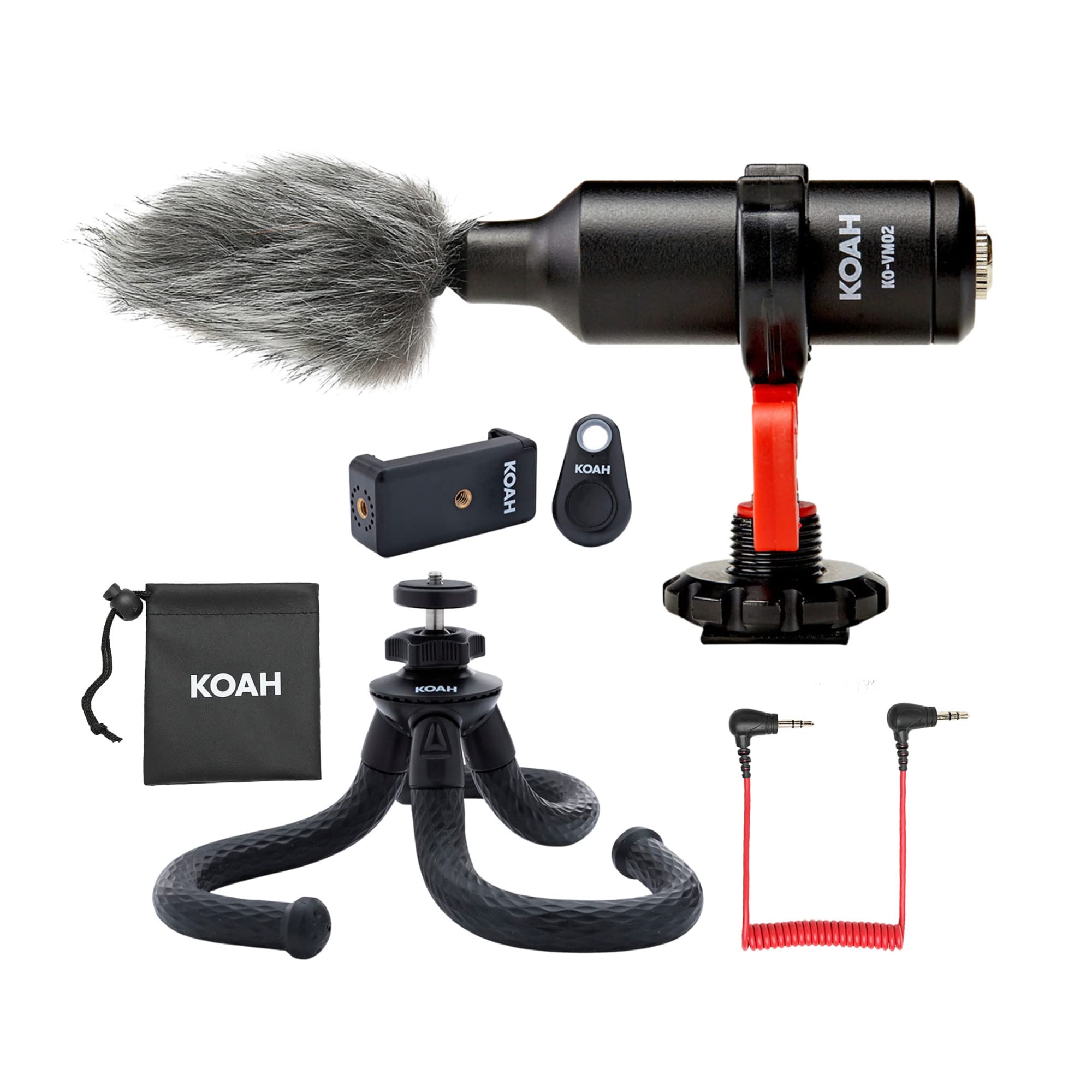 Koah Simah Condenser Microphone For Digital Cameras Tripod Bundle With Kanguru 12-Inch Flexible Waterproof Bluetooth Remote Tripod Vlogging (2 Items)