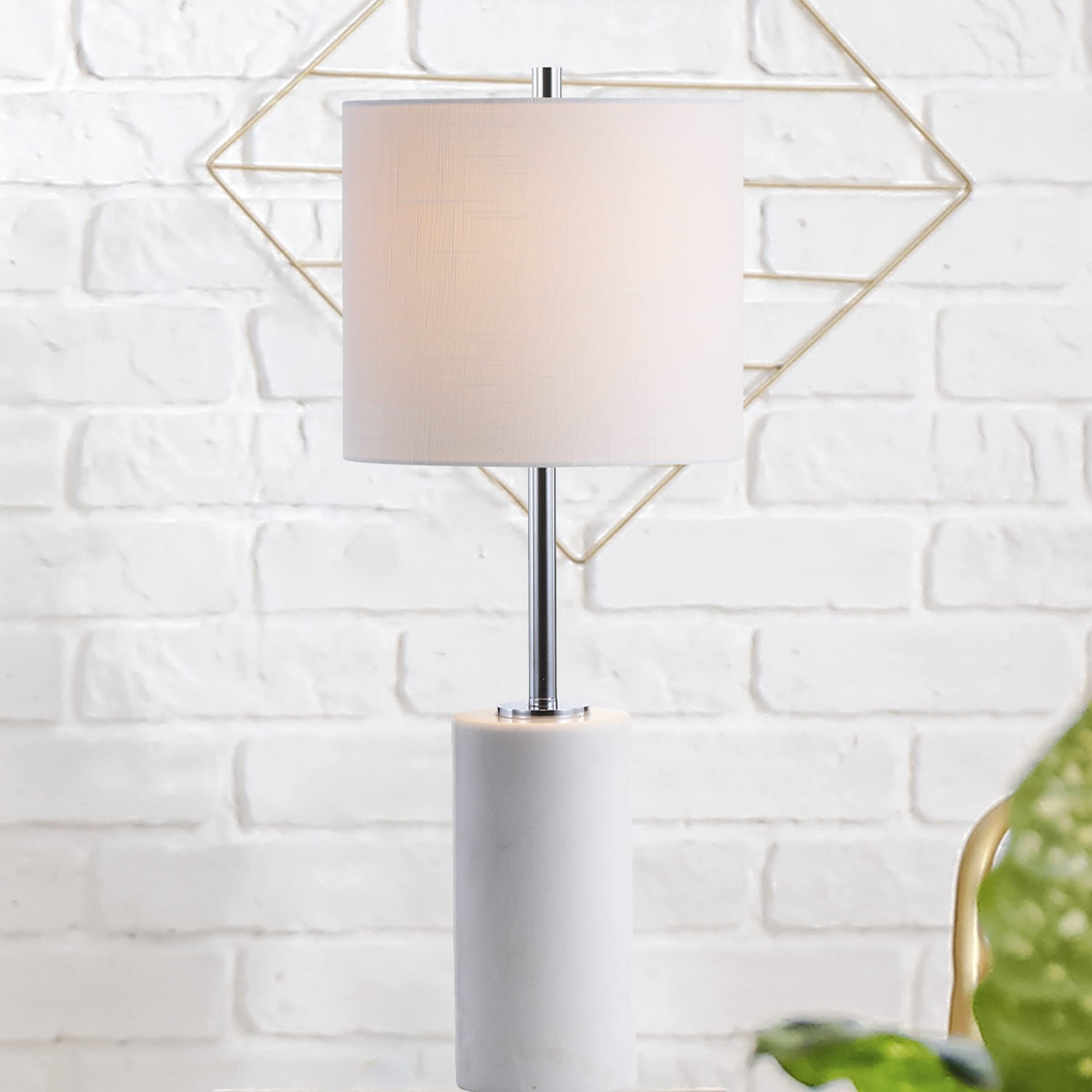 Jonathan Y Jyl2007A Aksel 25.5" Marble Led Table Lamp Contemporary Transitional Modern Bedside Desk Nightstand Lamp For Bedroom Living Room Office College Bookcase Led Bulb Included, White/Chrome