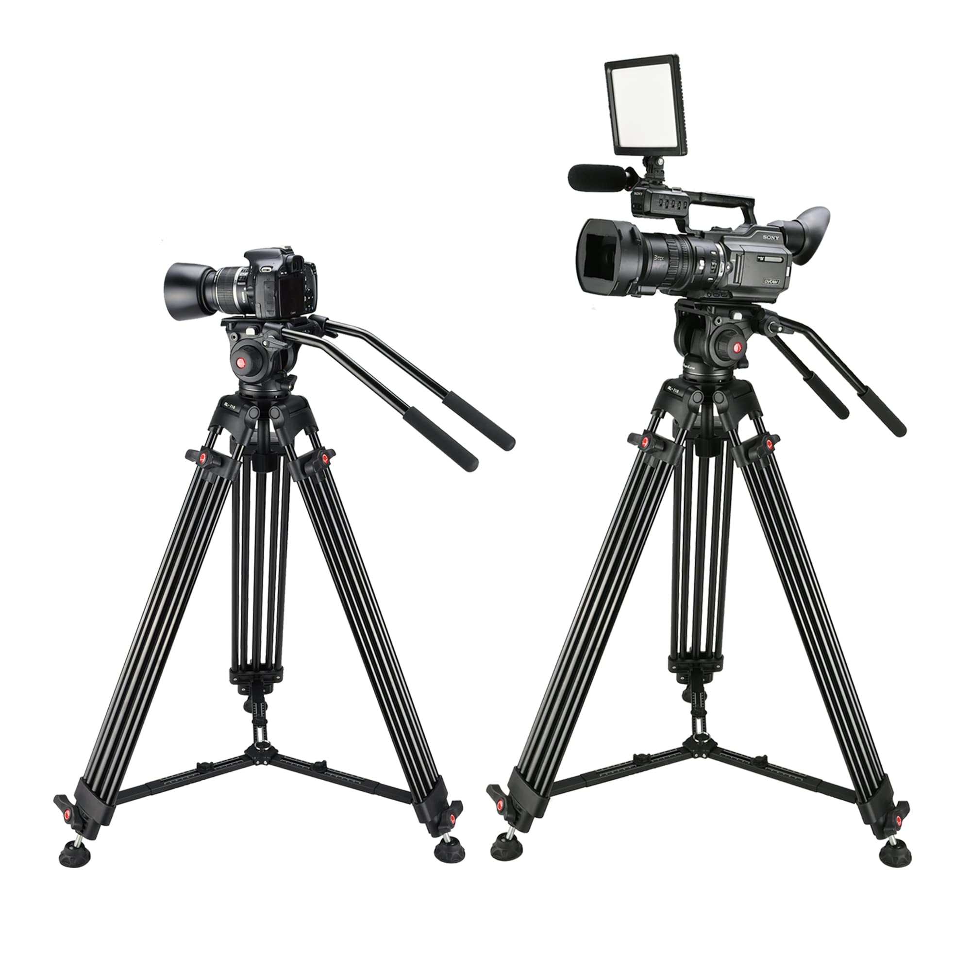 Magicline 70.9 Inch Heavy Duty Aluminum Video Camera Tripod With Fluid Head, 2 Pan Bar Handles,Extendable Mid-Level Spreader, Max Load 22 Lb For Canon Nikon Sony Dslr Camcorder Cameras Black