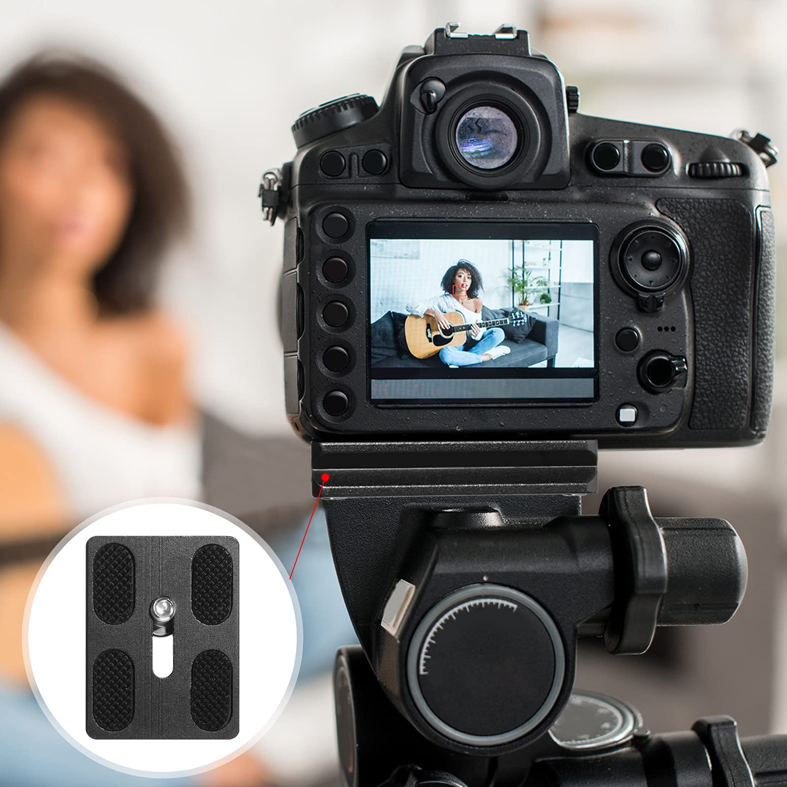 Frienda 2 Pieces Metal Quick Release Plate With 1/4''-20 Camera Screw Tripod Mount Plate Fits Standard For Dslr Camera Tripod Ball Head(Black,Pu50)