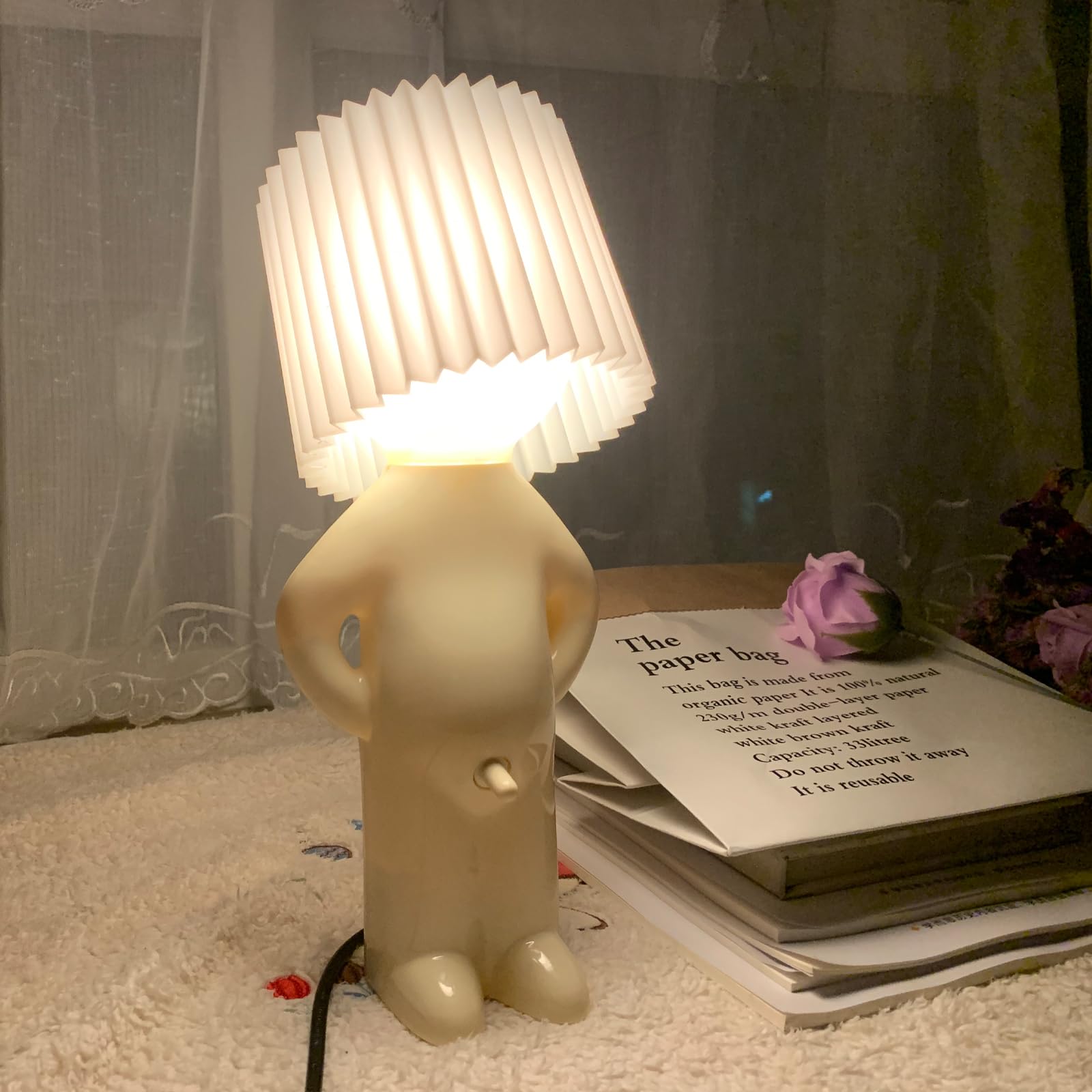 Nmignh A Little Shy Man Lamp,White Elephant For Adults, Creative Small Night Light Led Plug-In Table Lamp, Home Decoration Novelty For Bedroom, Christmas And Valentines(White)