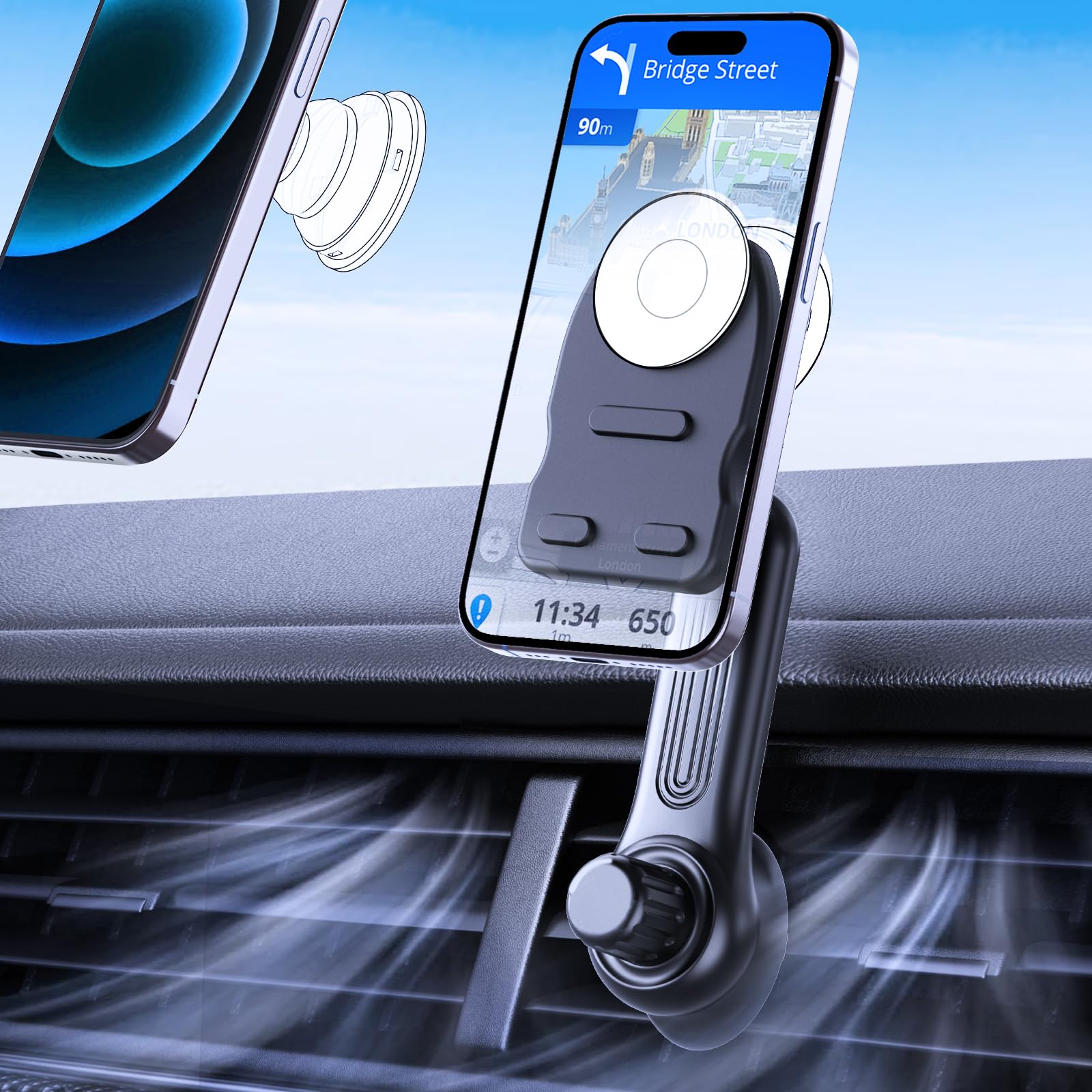 Jcbakc Socket Car Mount For Car Vent [Never Blocking],360° Adjustable Air Vent Mount For Socket Grip，Air Vent Clip Car Phone Holder Fit For Phones With Socket