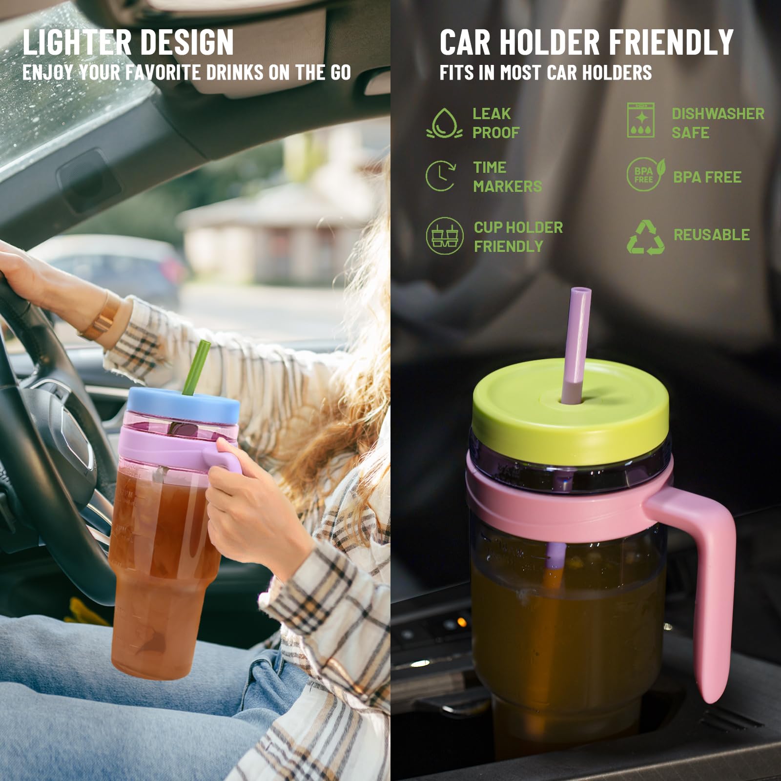 50 Oz Tritan Clear Plastic Tumbler With Handle  Reusable Leak-Proof- Water Bottle