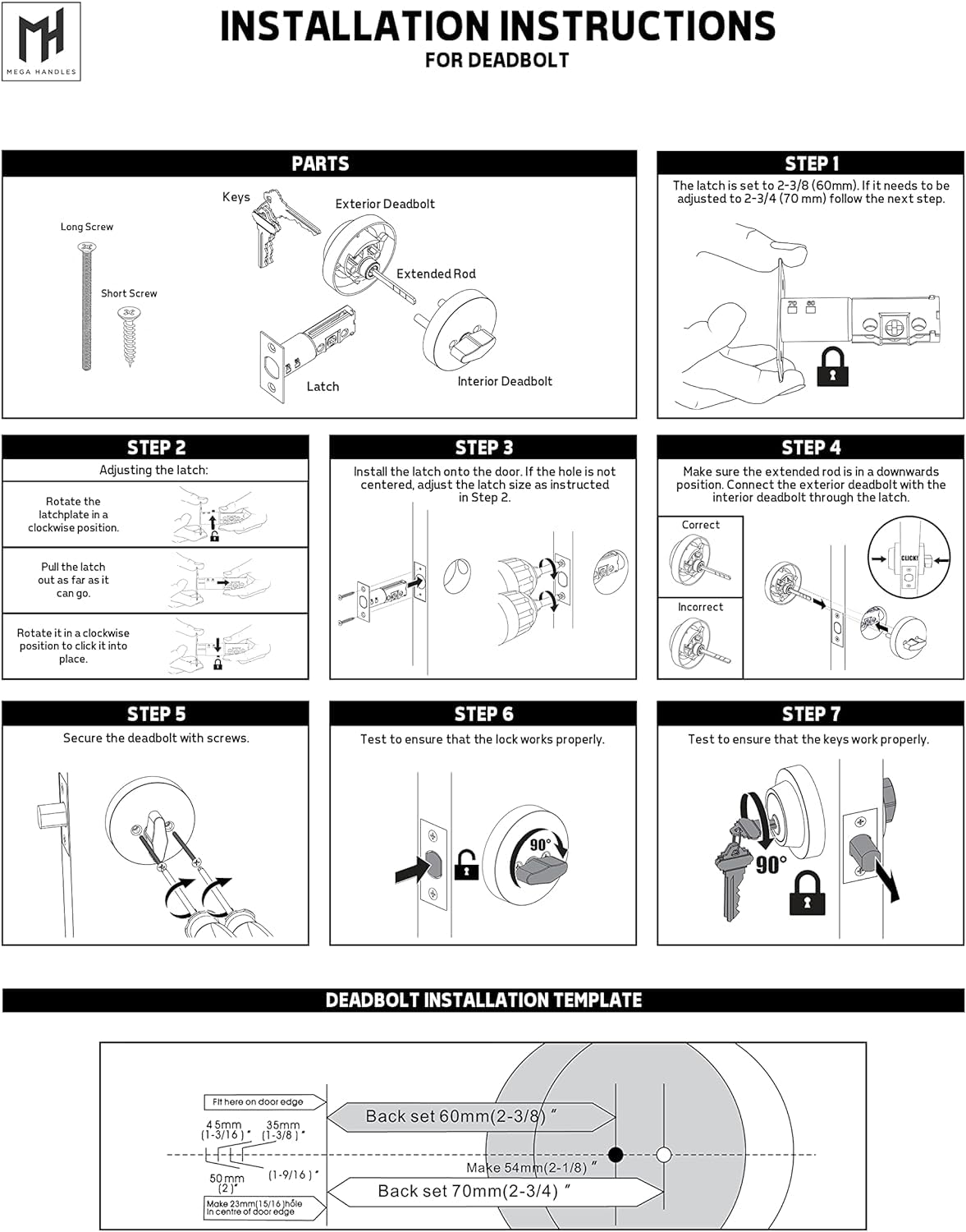 Mega Handles - Ralph Deadbolt I Entry Deadbolt Lock - Heavy Duty Round Locking Deadbolt For Left Or Right-Handed Doors - Interior/Exterior - Matte Black