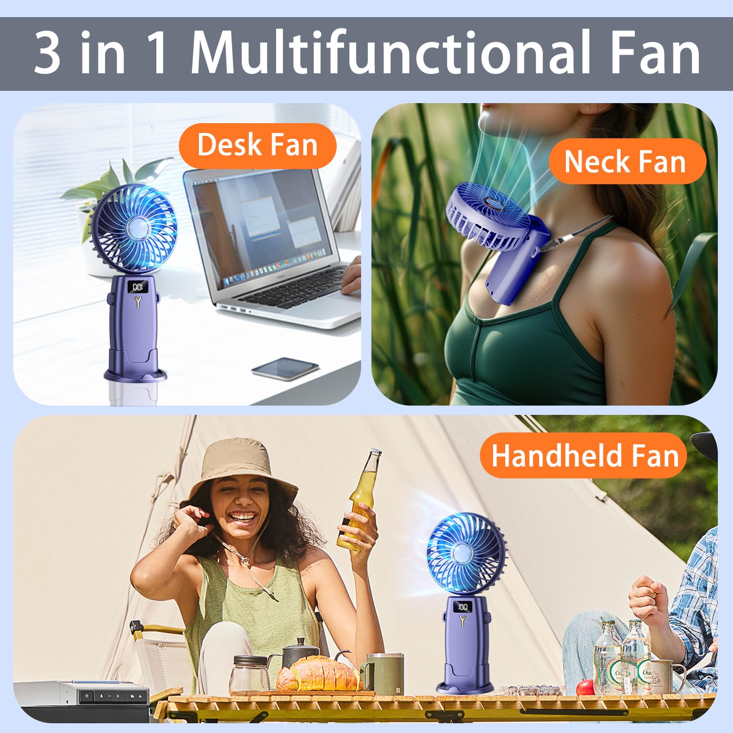 Portable Handheld Fan, Rechargeable Mini Personal Small Pocket Fan With Base, Battery Operated