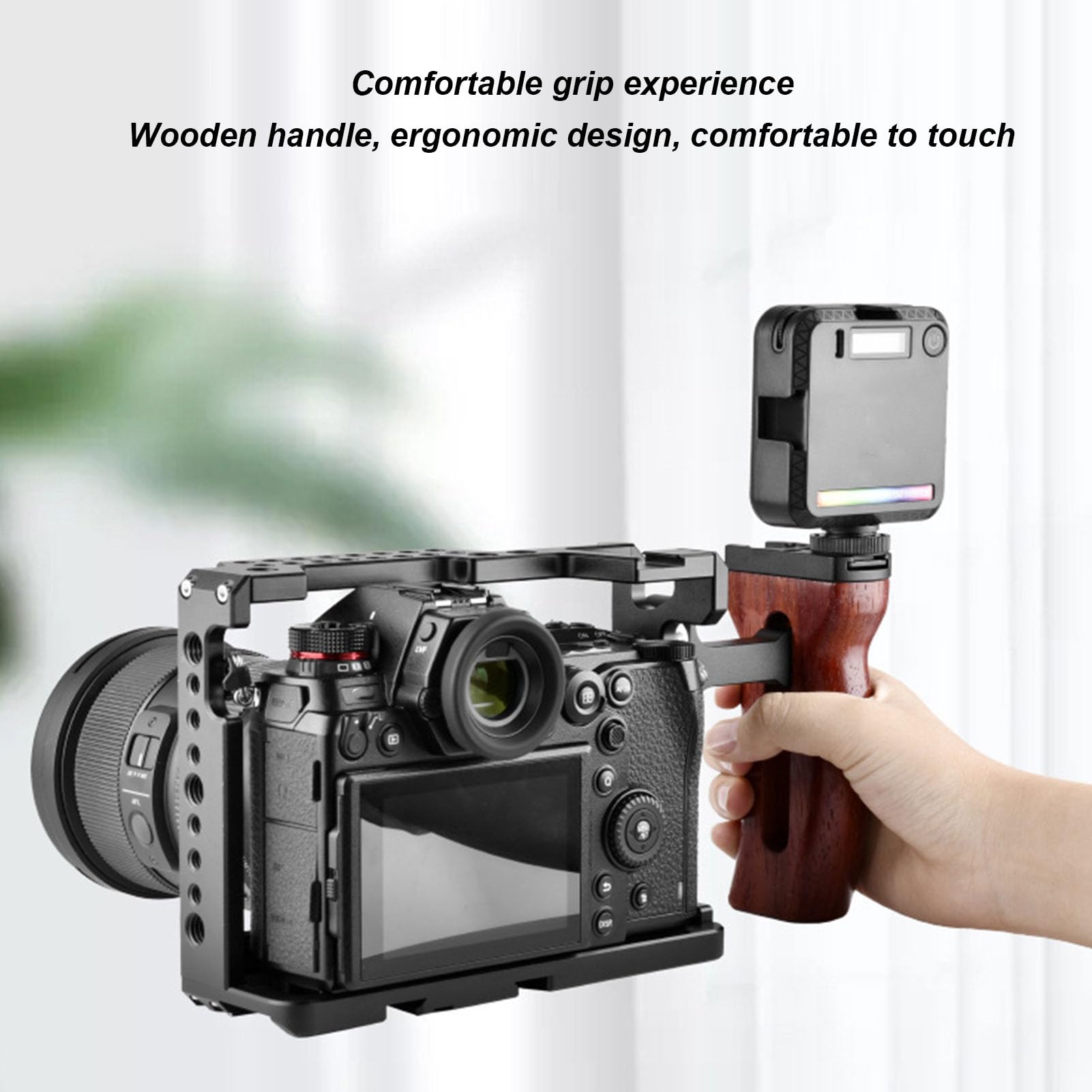 Goshyda Camera Cage Wooden Handle Grip, Universial Left Right Side Handle Grip, For Dslr Camera Cage And Camnera Accessories, With Cold Shoe Mount 1/4 Inch Screw Hole 3/8 Inch Screw Hole