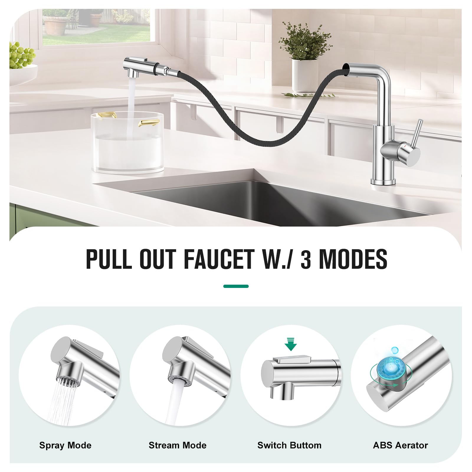 Crea Kitchen Faucets With Sprayer - Pull Out Bathroom Faucet - Single Hole/Handle Bar Sink Faucets For Mini Pre Sink Rv Outdoor Laundry Room - Chrome Stainless Steel