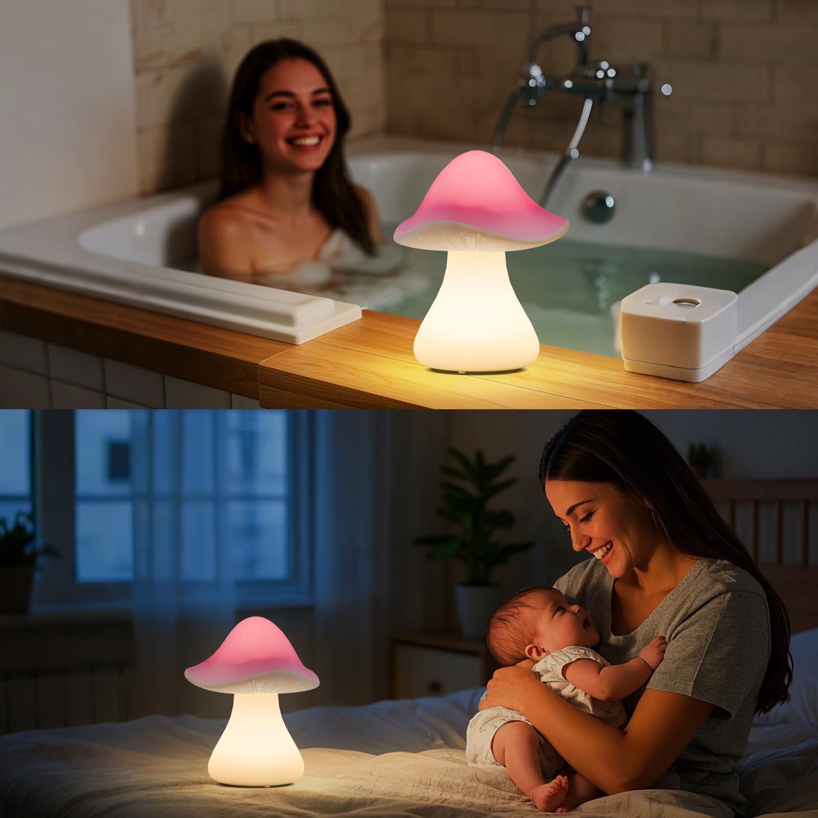 Fuyo Pink Mushroom Table Lamp With Warm White Led - Indoor/Outdoor Decorative Light, Ip44 Waterproof, Rechargeable Usb-Powered, 2 Brightness Levels For Bedroom, Garden, Patio Decor, Easter Decor