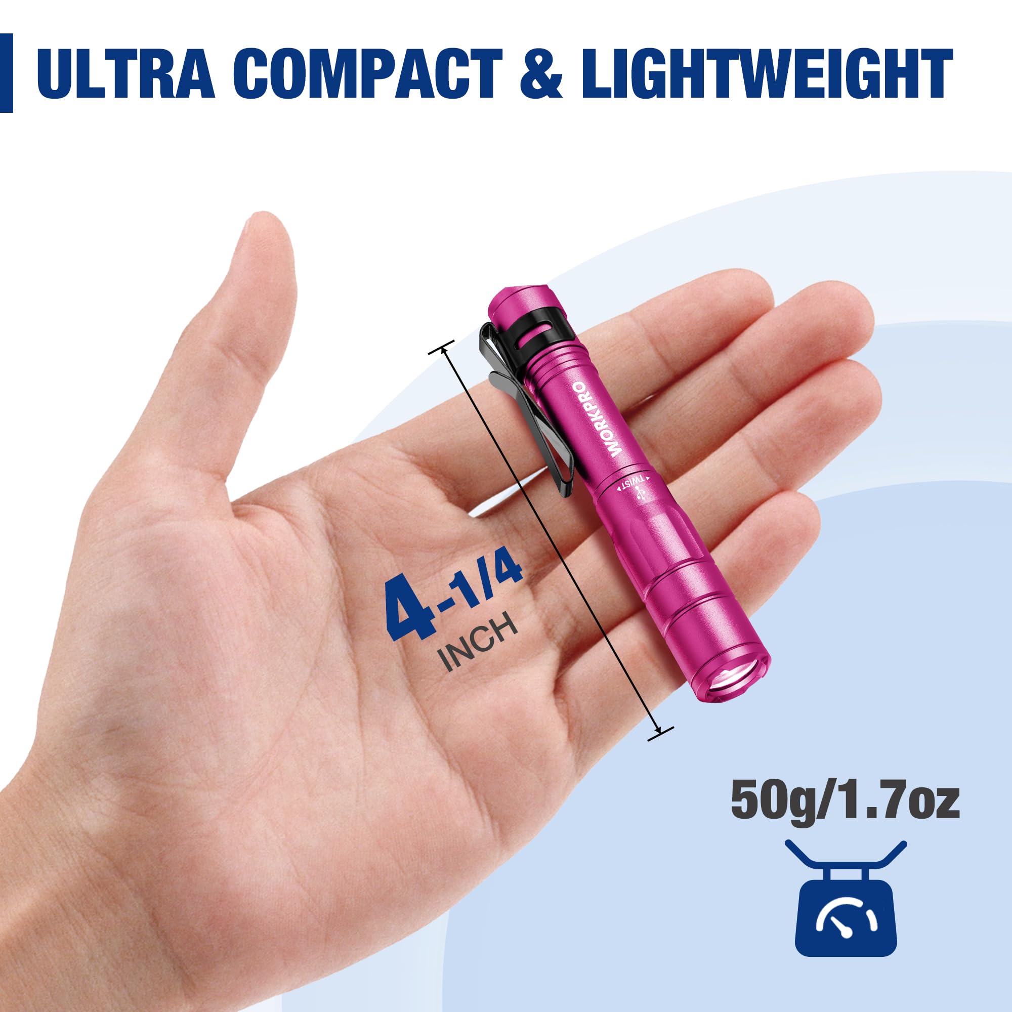 Workpro 2 Pack Rechargeable Pen Light Black & 2 Pack Rechargeable Pen Light Pink