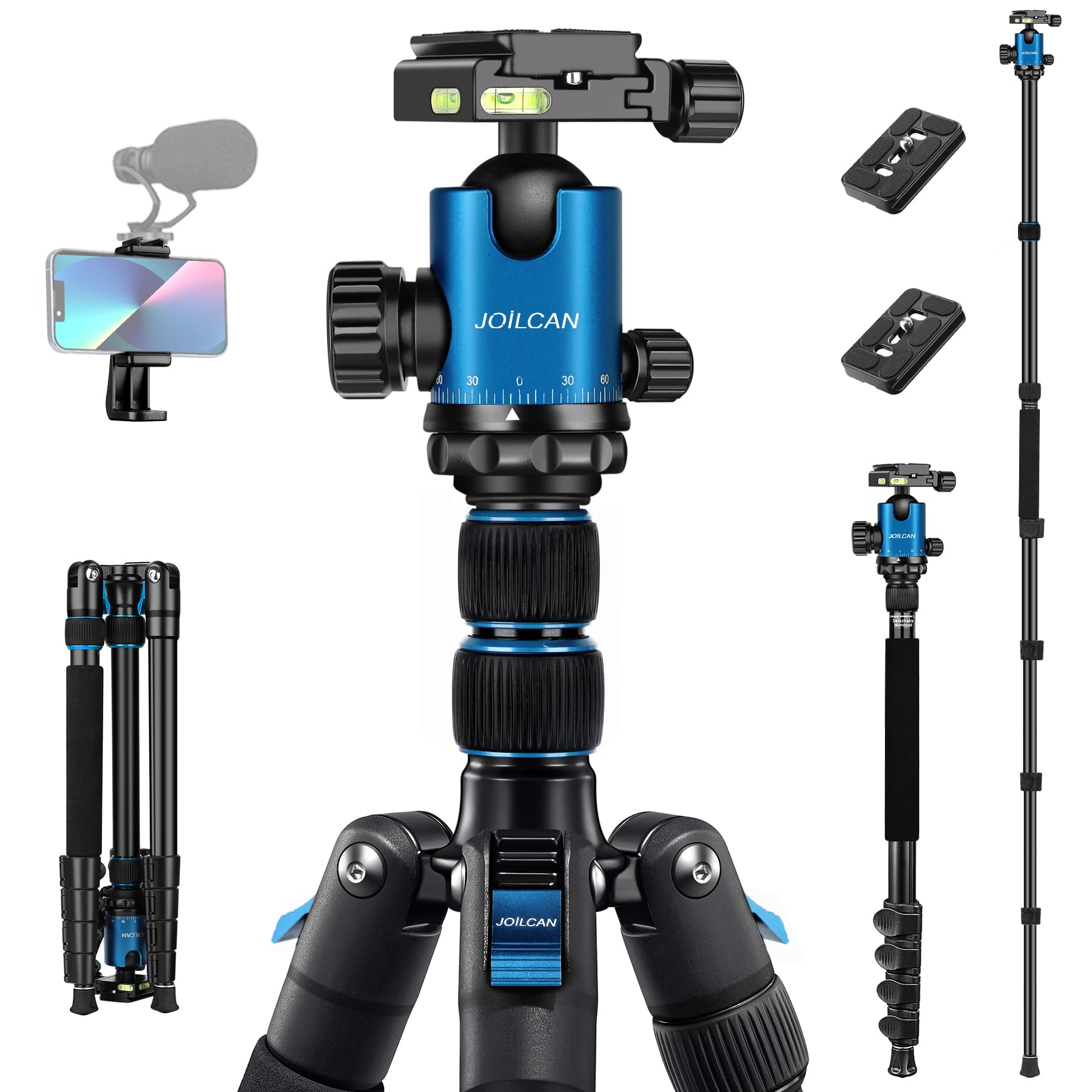 Joilcan Tripod For Camera, 81" Camera Tripod Stand, 83 Inches Dslr Tripods & Monopods, Heavy Duty Travel Tripod For Binoculars Laser Level Spotting Scope Telescope, Professional Complete Tripod Units