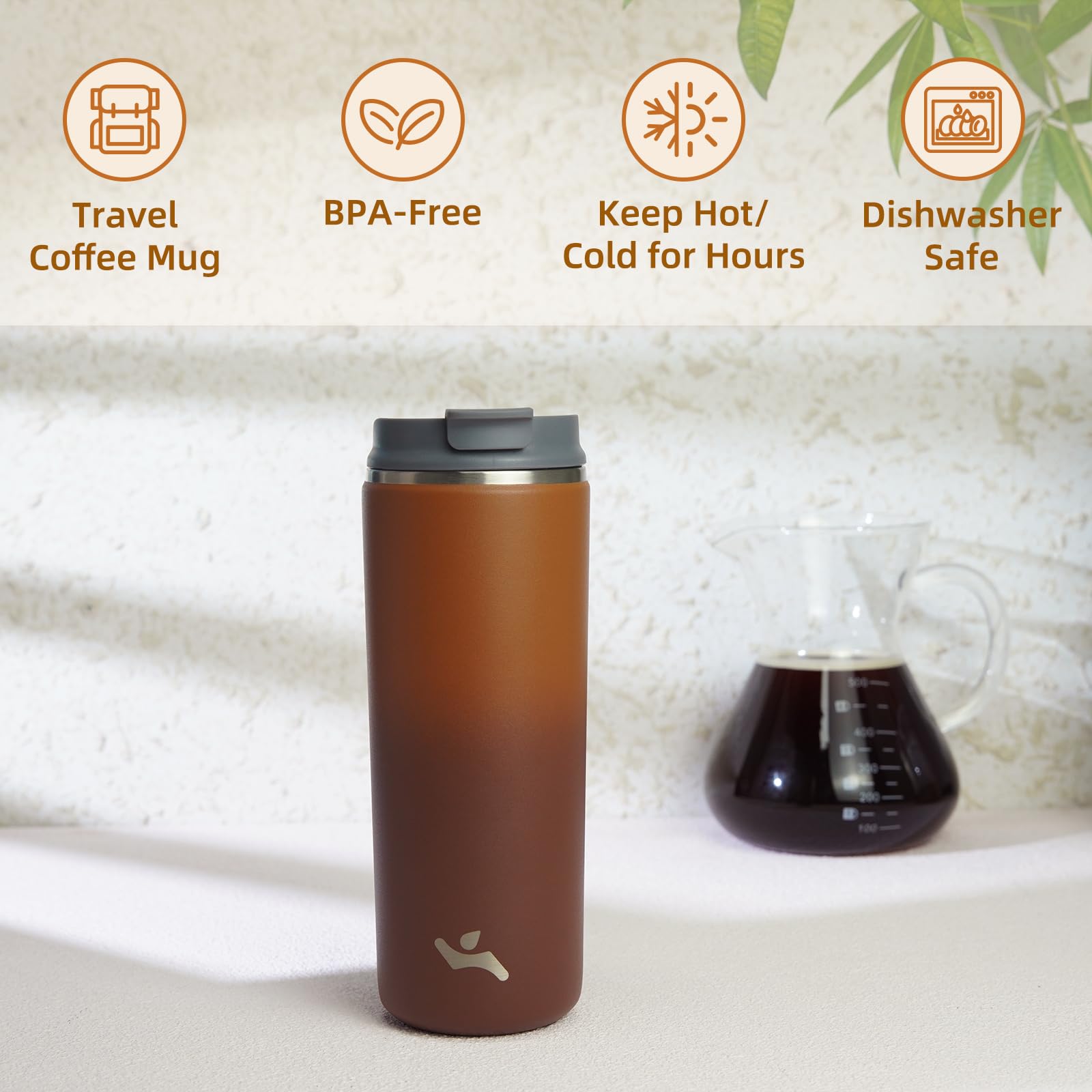 Tumbler With Lid, 16 Oz Travel Coffee Mug Double Wall Vacuum Stainless Steel Thermal Metal Cup