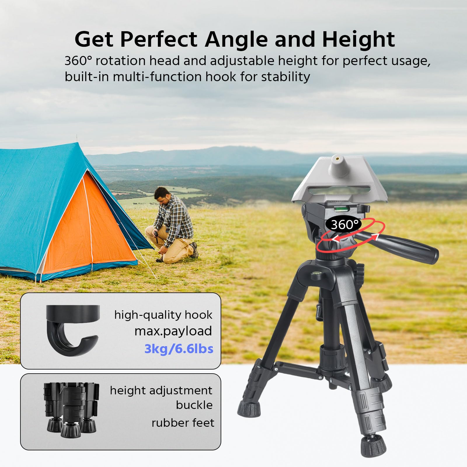 Rozoer Compact & Adjustable Mini Tripod With Adapter For Starlink Mini - Portable Aluminum Alloy Tripod With Abs Mount Adapter For Camping, Hiking, Travelling (Black 24.8In Tripod)