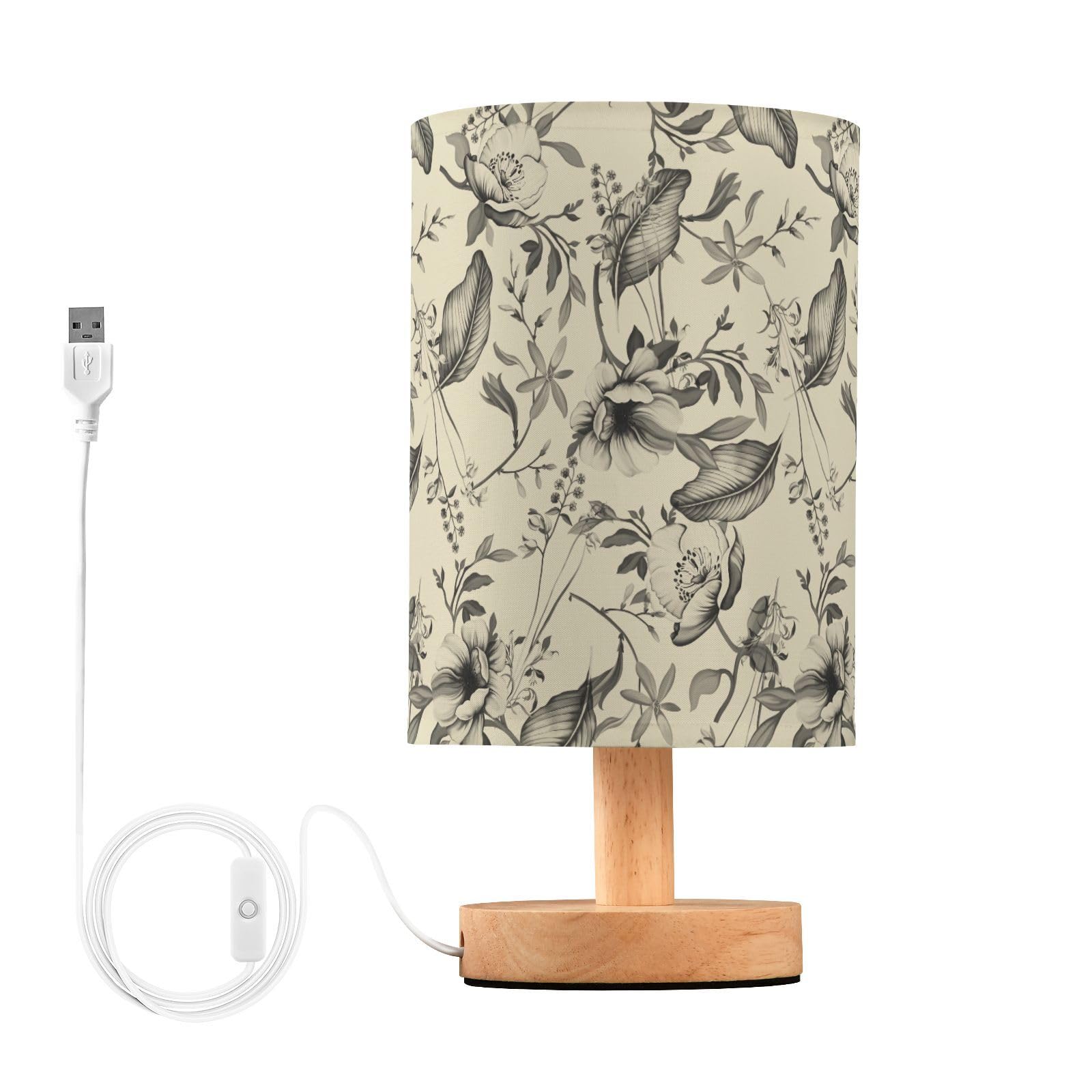 Oarencol Bedside Table Lamp Vintage Flowers Floral Nightstand Lamp With Wood Desk Lamps For Bedroom Living Room Nursery Office Home Decor