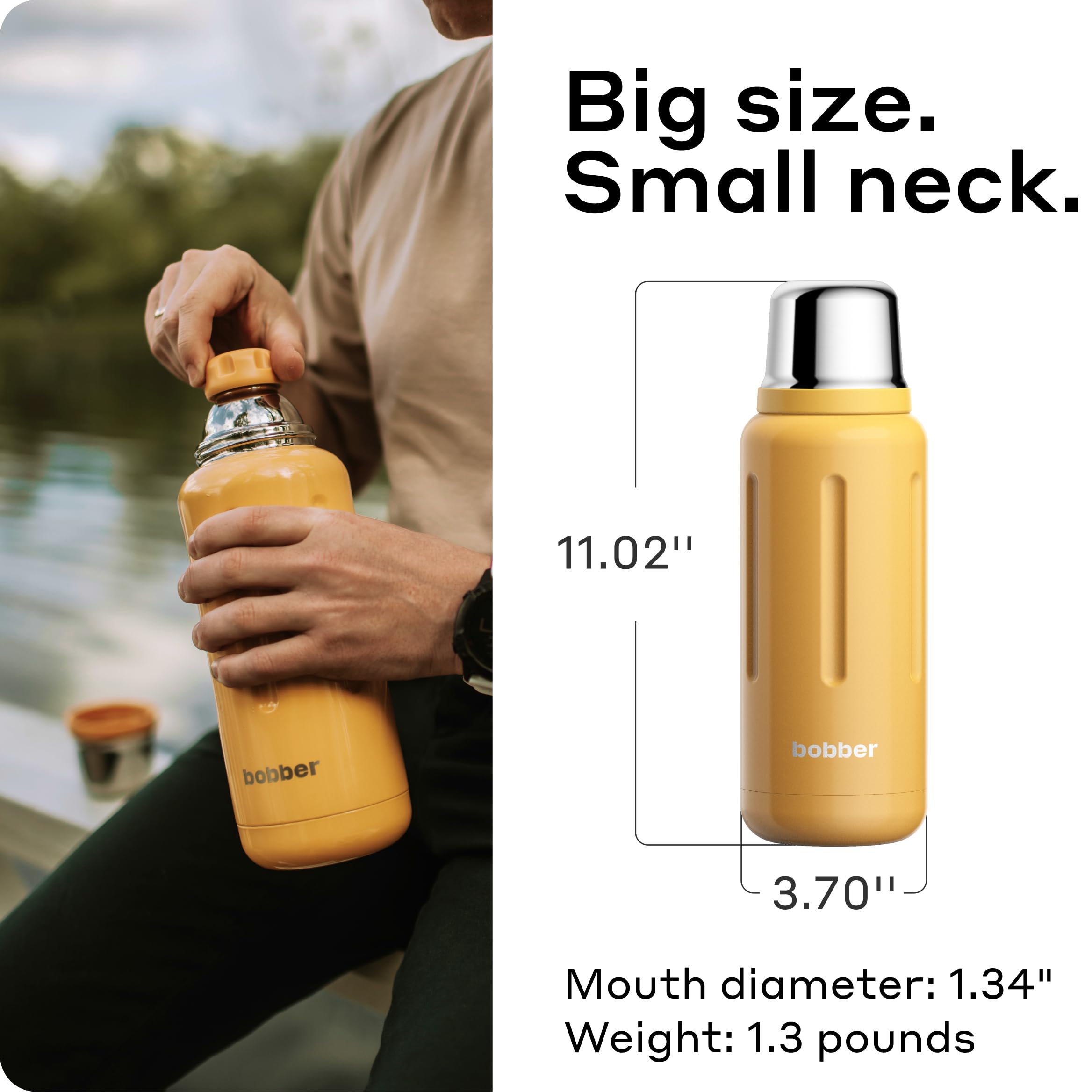 Bobber - 34 Oz Vacuum Insulated Stainless Steel Water Bottle With Cup Lid - Dishwasher Safe - Keeps