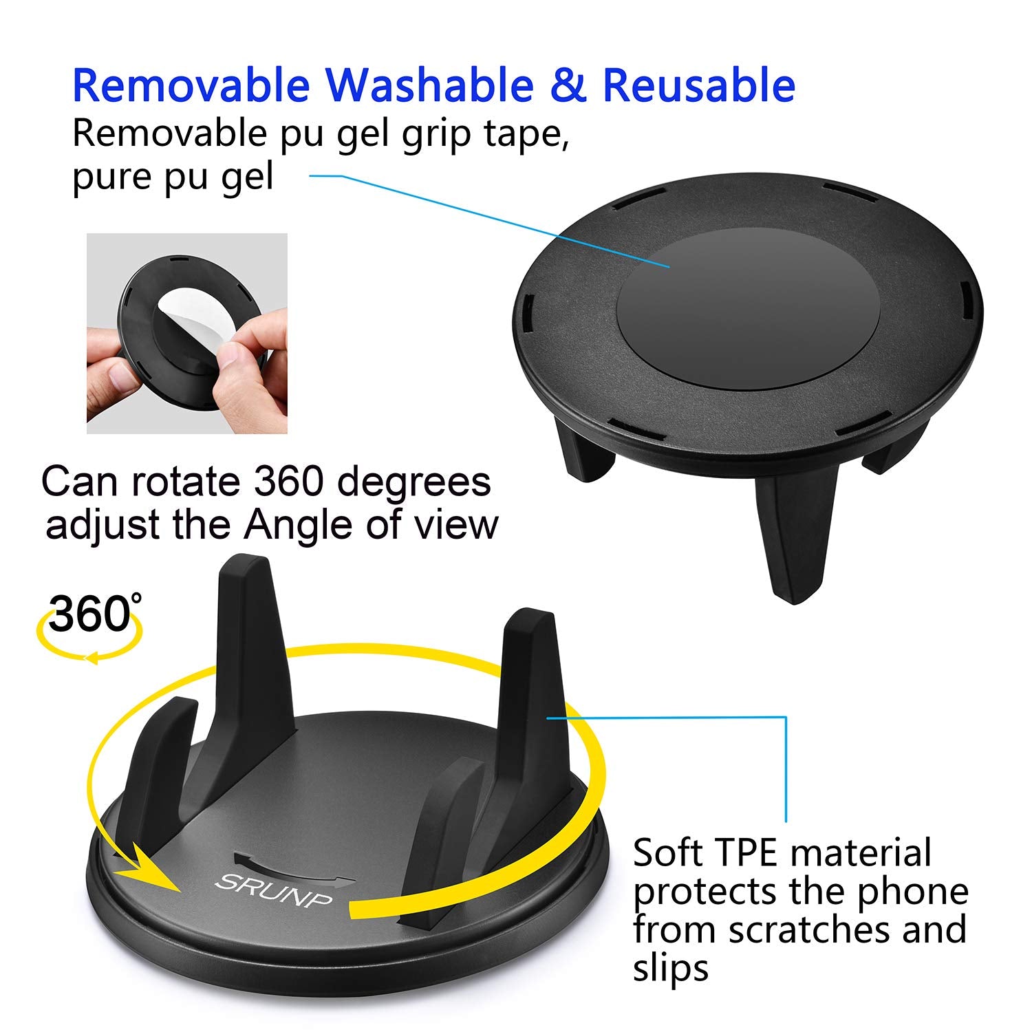 Srunp Dashboard Phone Holder For Car, Car Phone Mount,Vertical Horizontal 360°Rotate Cell Phone Holder,Compatible With Iphone12/11Pro Max/Xs/X/Xr/8/7,Samsung Galaxy Note Pixel Smartphone