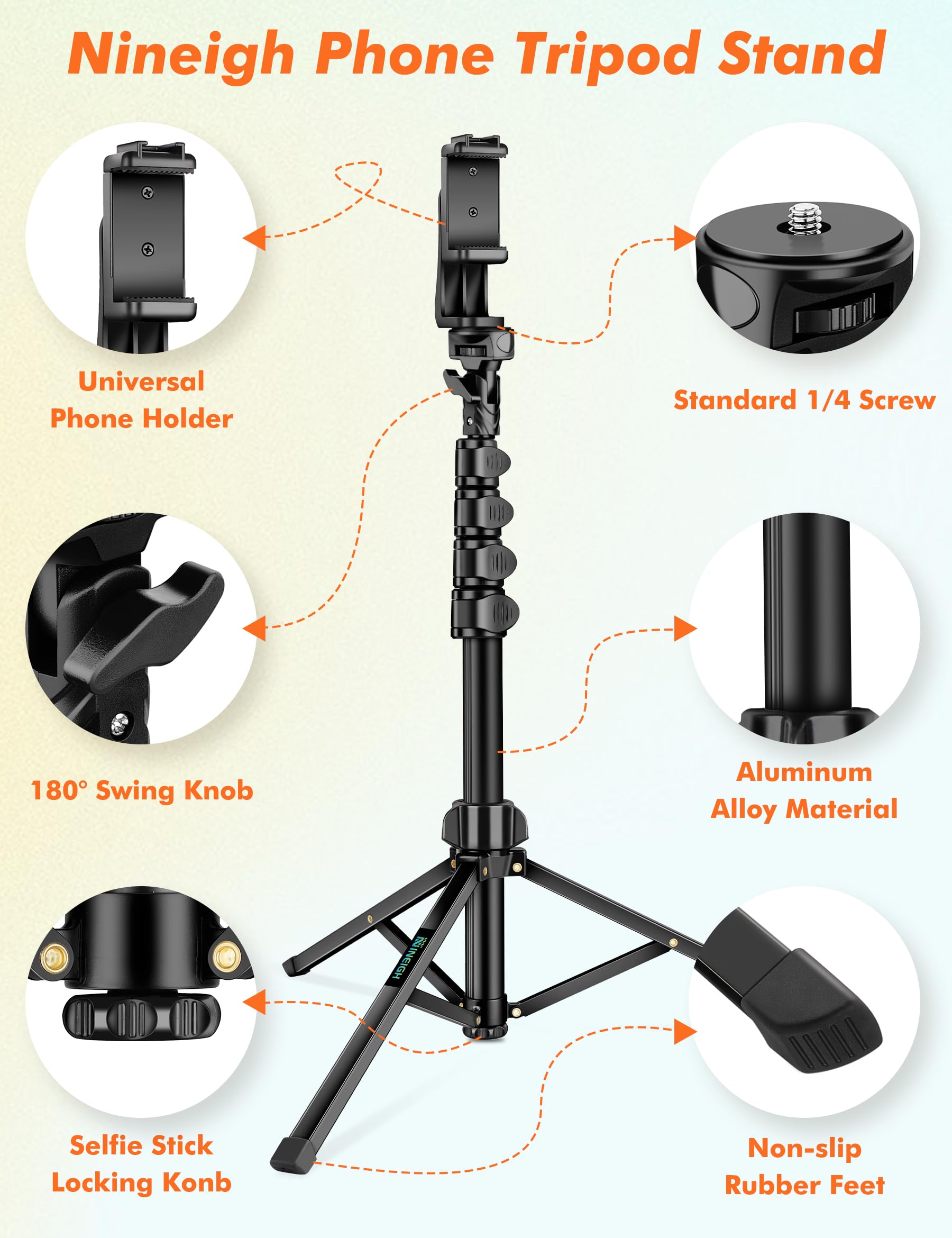 Nineigh 71" Tripod For Iphone, Phone Tripod Selfie Stick With Remote, Cell Phone Tripods & Tall Travel Tripods For Recording Video Selfies Photo, Compatible With Iphone 16 15 14 Pro Max 13 Android