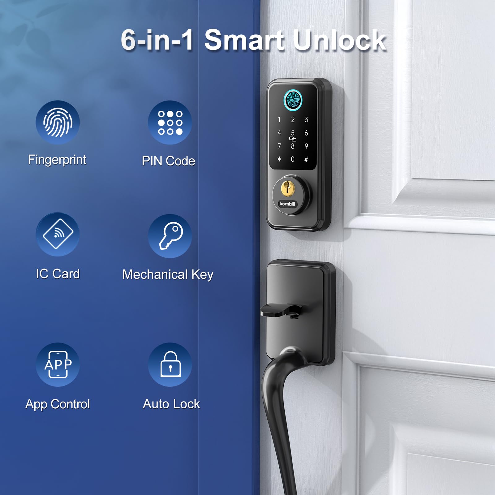 Hornbill Keyless Entry Smart Lock Set, Electronic Deadbolt Front Door Lockset, Keypad Entry Door Lock For Airbnb House Back Front Door, Matte Black
