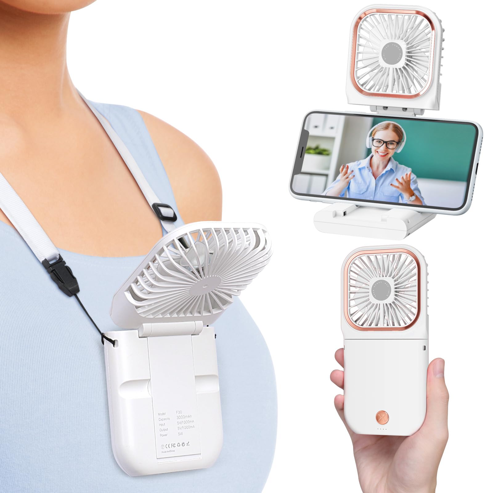 F-Color Portable Mini Handheld Fan - Personal Fan With Phone Holder 3 Speed Adjustable Small Pocket - Koospark