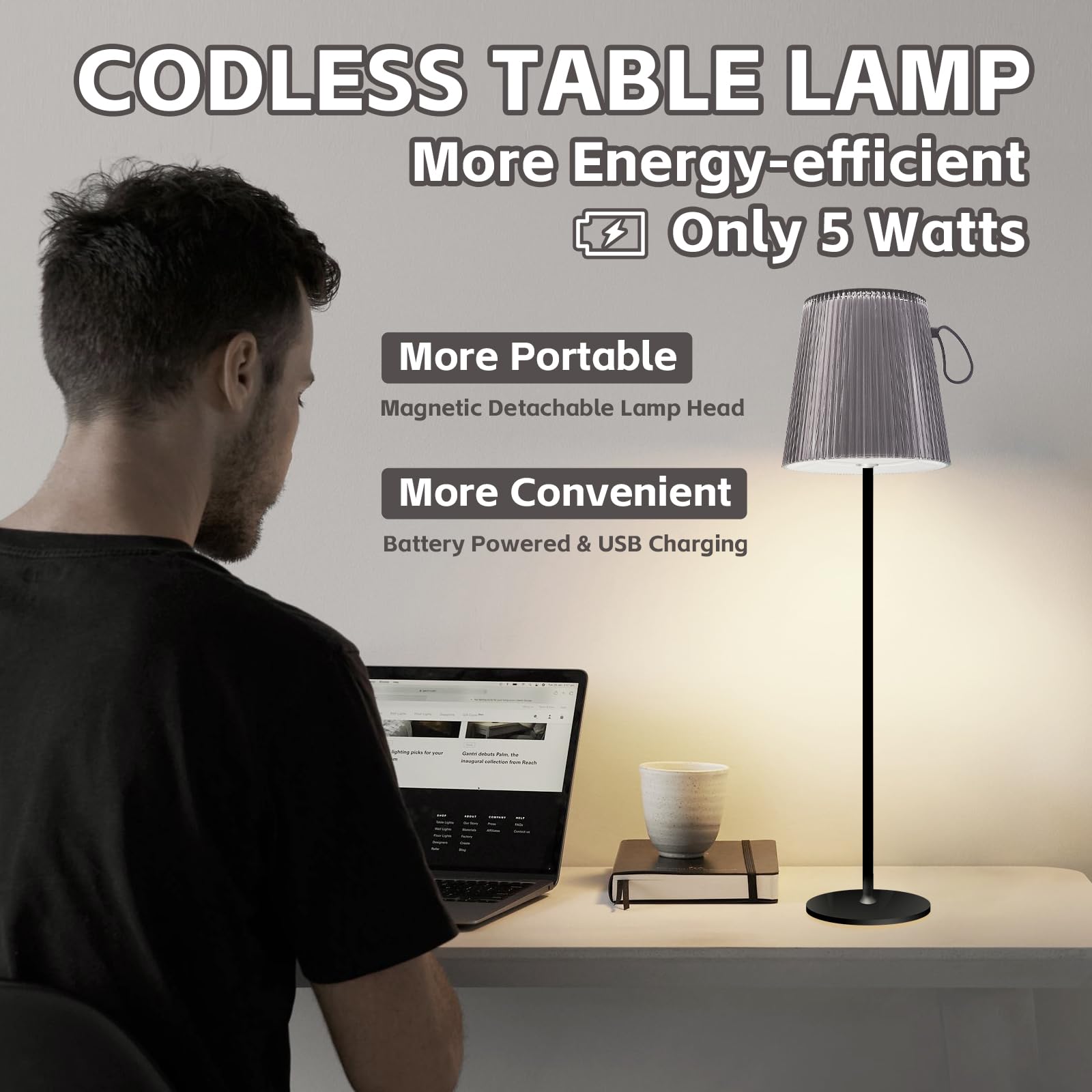 Wonhag Cordless Table Lamp Led 2 Pack Touch Rechargeable Battery Operated Table Lamps Stepless Dimming Rgb Color Wireless Desk Lamp, Portable Night Light For Bedroom/Restaurant/Outdoor (Twoblack)