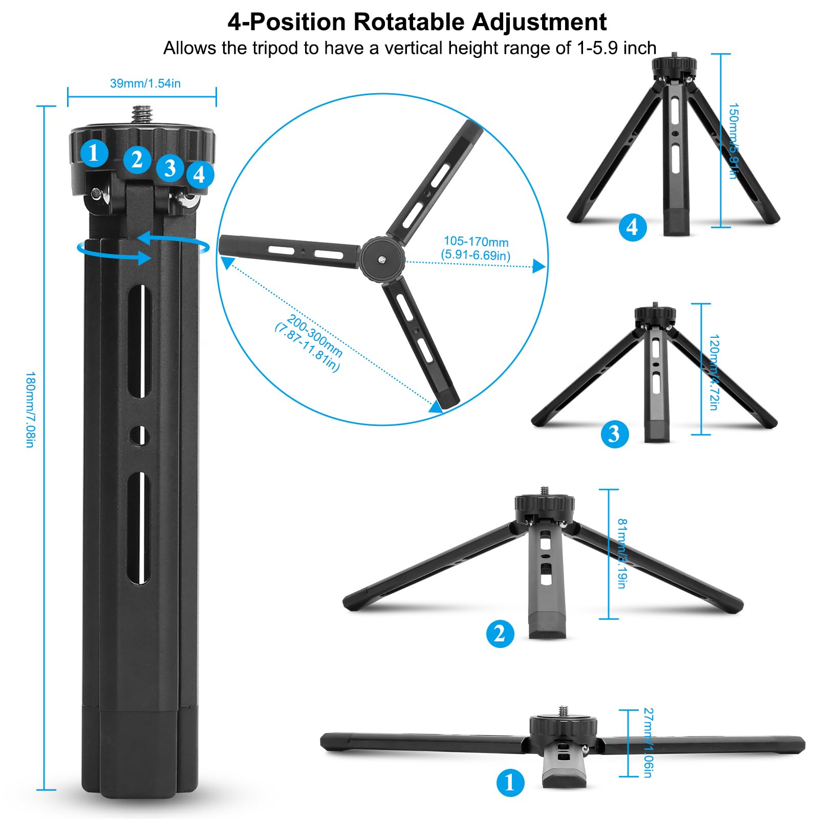 Cofunkool Mini Tripod Rotatable 4-Level Adjustable Tabletop Tripod Handle Grip For Osmo Mobile, Dji Ronin, Weebill, Crane, Vimble 2, Smooth, Camera, Phone, Webcam, Projector, Gimbal Stabilizers
