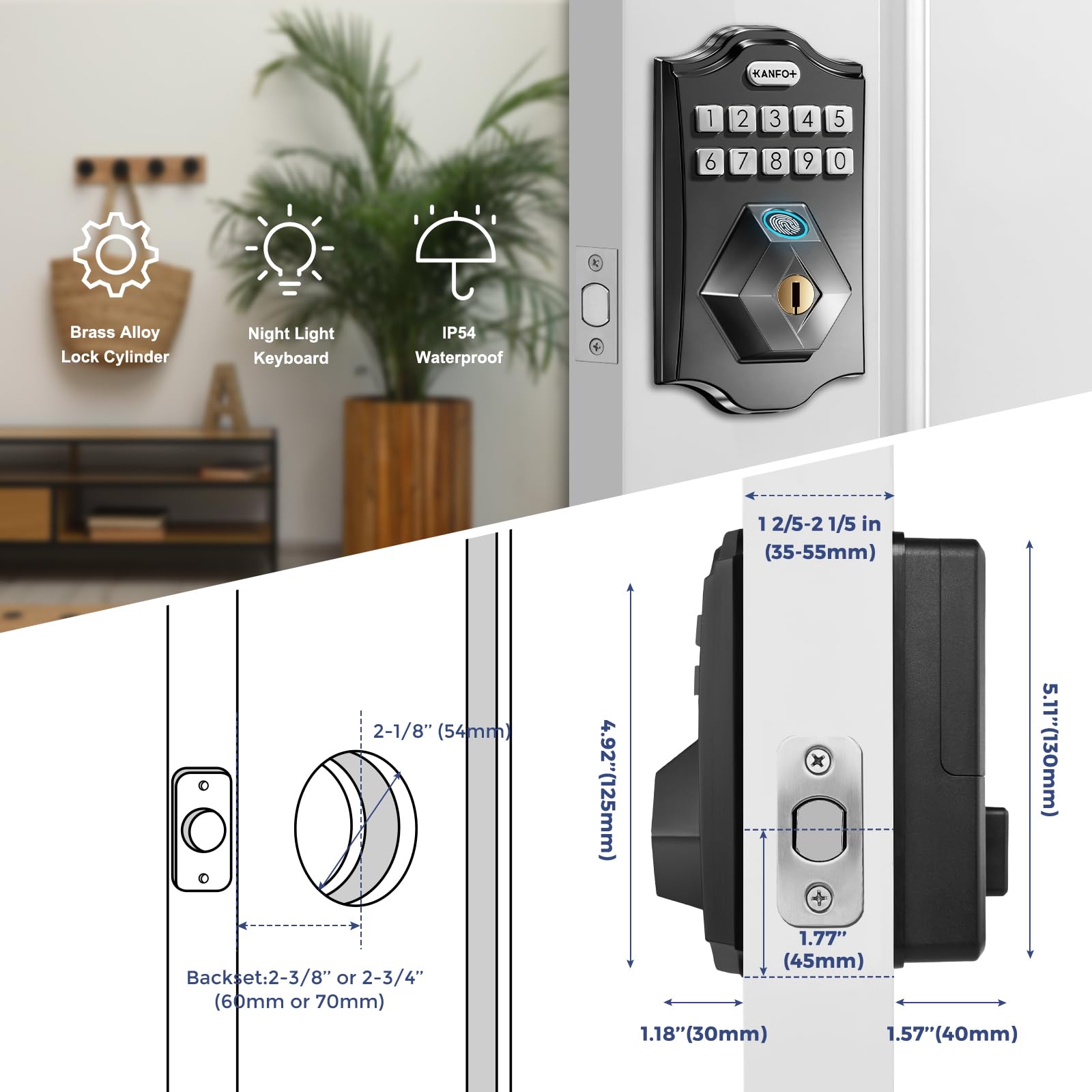 Kanfox Ks2 Fingerprint Door Lock, Keyless Entry Deadbolt With Keypad, Smart Locks For Front Door, Auto Lock,Easy Installation,Matte Black
