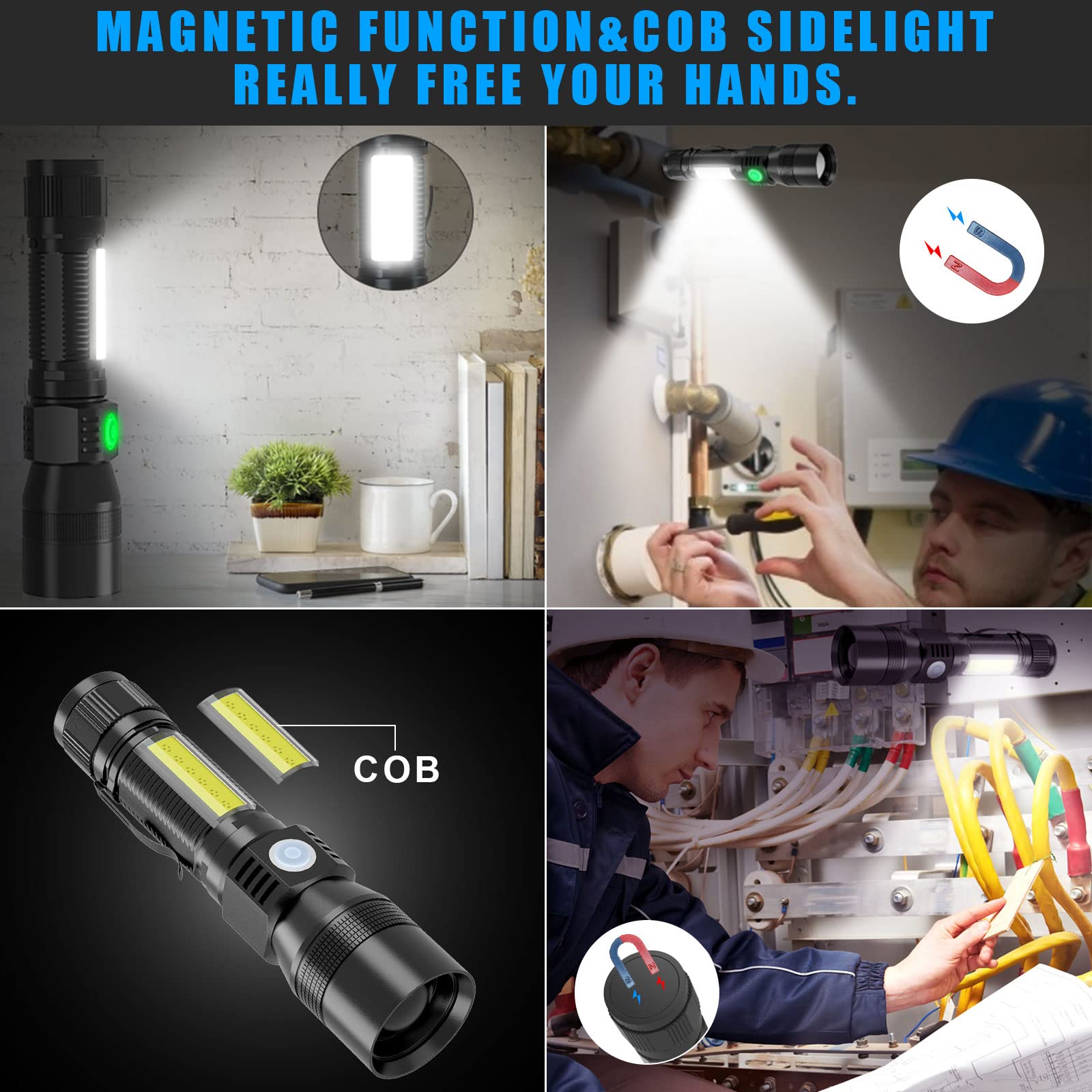 Proastar Rechargeable Uv Flashlight, 3 In 1 Uv Led Tactical Flashlight, Magnetic Led Flashlight With Pocket Clip, 7 Modes, Zoomable, Black 016-2Pack 016-2 016-2