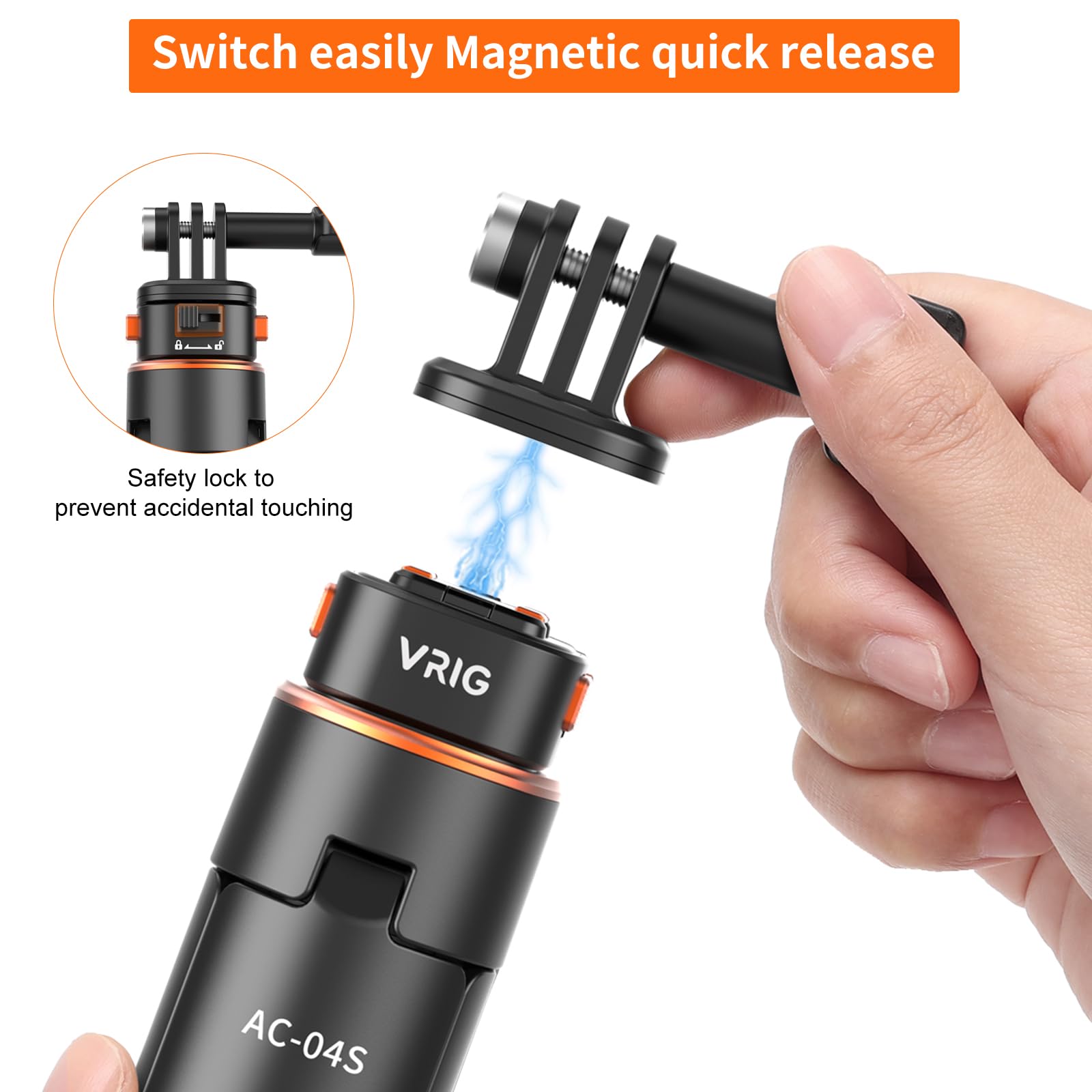 Vrig Select Vrig 63" Magnetic Selfie Stick Tripod For Go Pro, Quick Release Extendable Tripod Stand For For Go Pro Hero 13 12 1110 9 8 7 6 5 4 3 2, Fusion, Max, Session, Sjcam, Dji Osmo 5Pro/4/3 Insta 360 X5