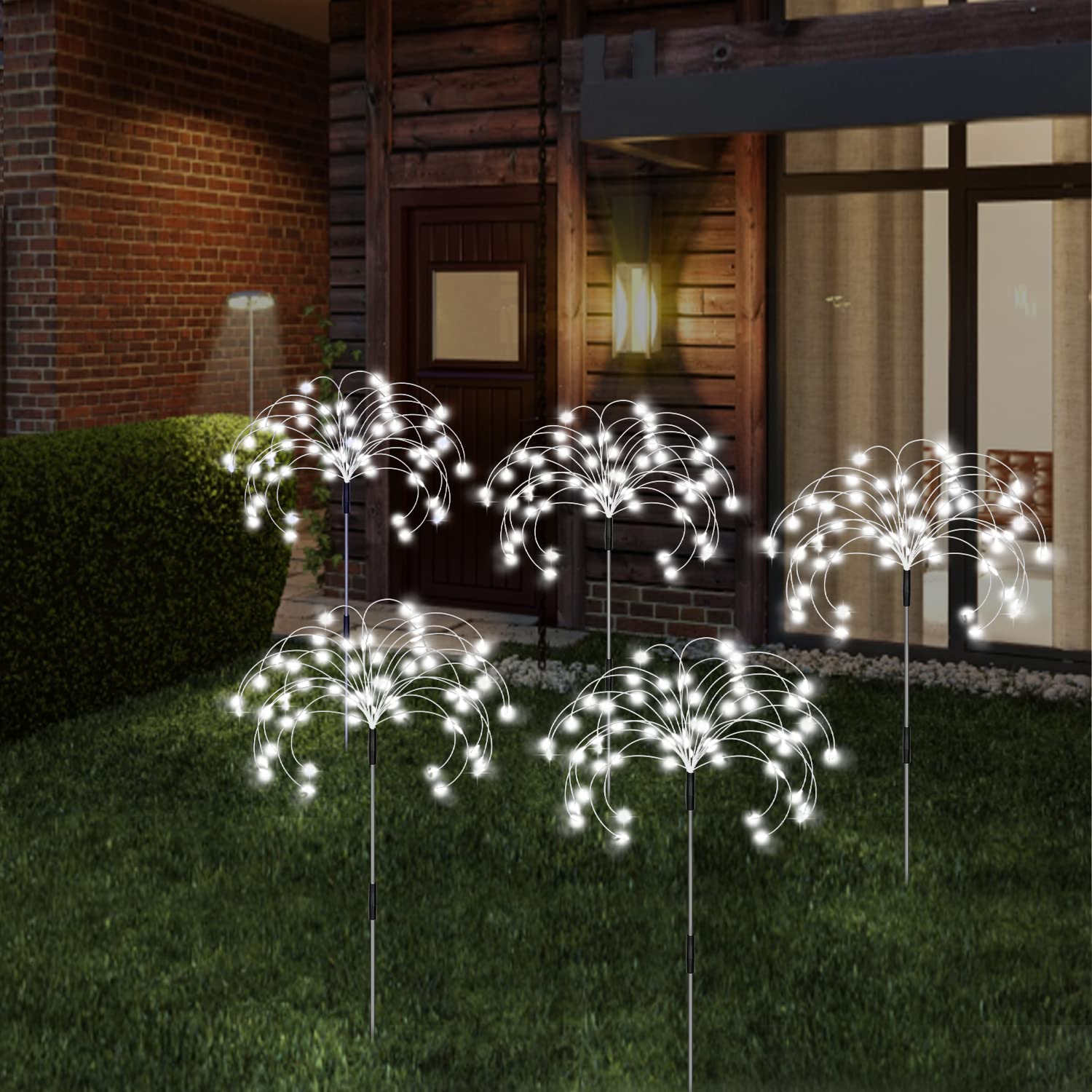Maleyt Solar Garden Lights Outdoor Fireworks Lights, 5 Pack Decorative Solar Lamps Waterproof String Lights Diy Fairy Stake Landscape Light 8 Modes With Remote For Lawn Backyard Patio Pathway(Cool White)